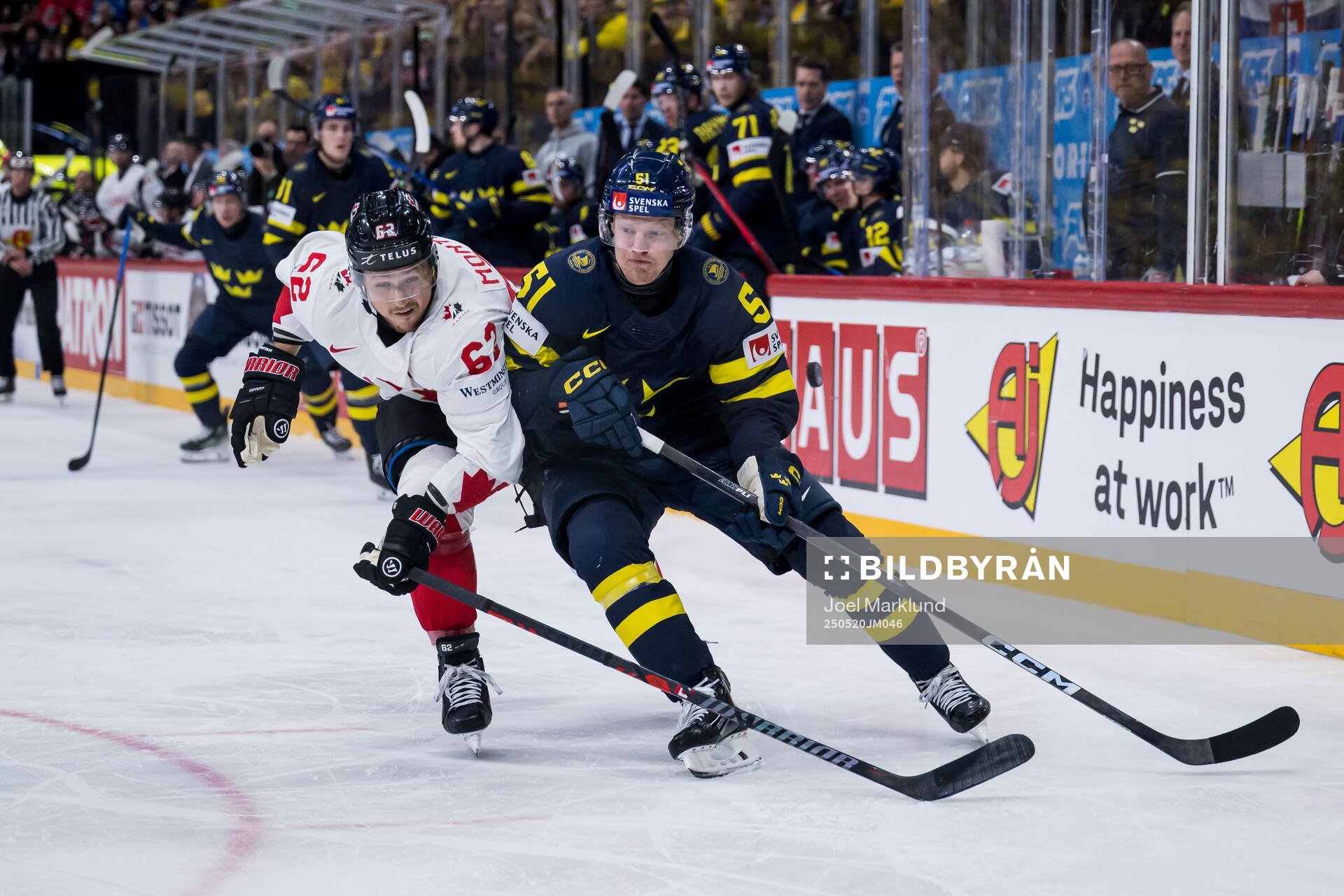 Brandon Montour of Canada and Emil Heineman of Sweden