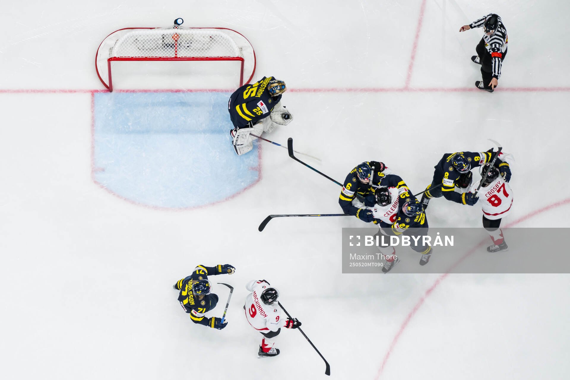 William Karlsson, Adam Larsson and Jonas Brodin of Sweden
