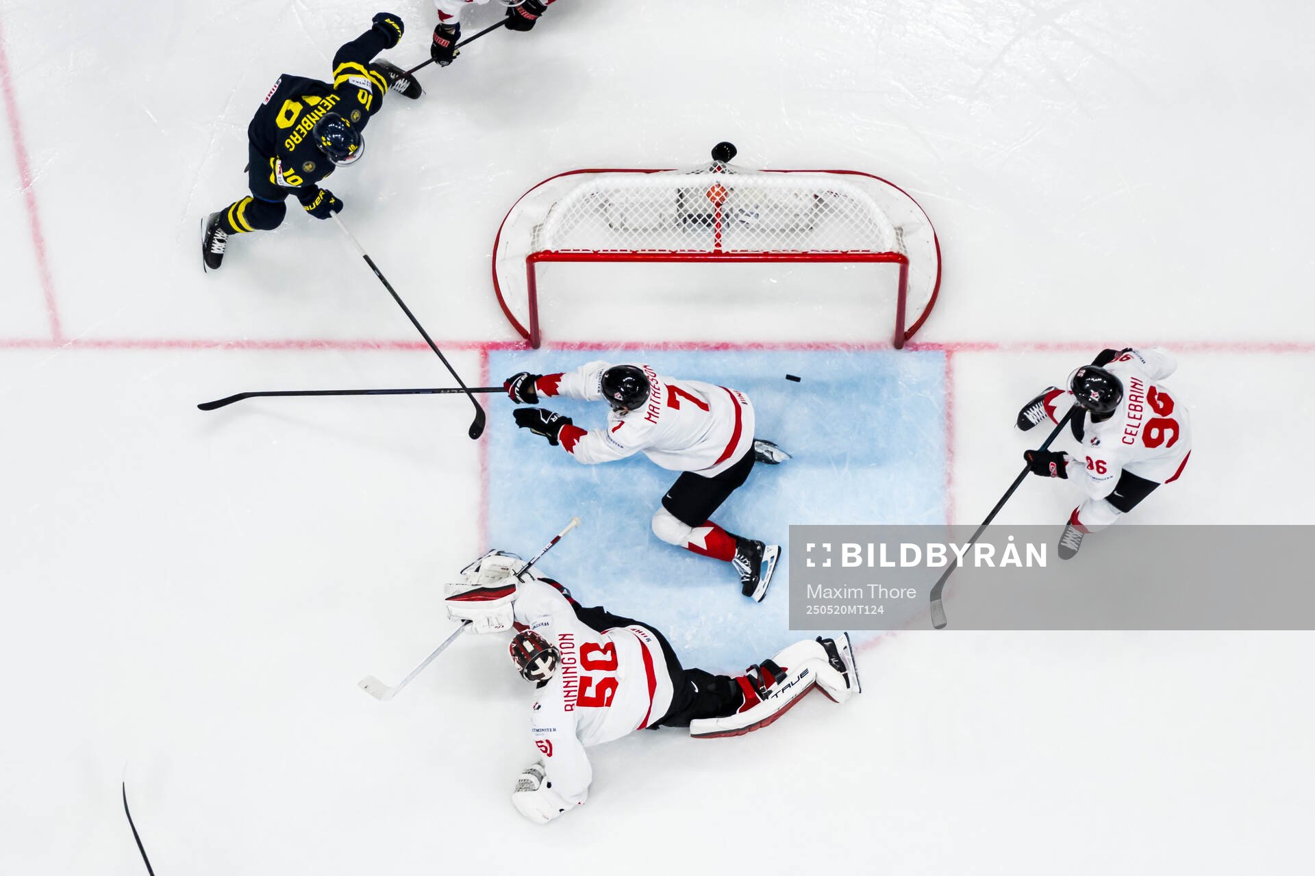 Goaltender Jordan Binnington and Mike Matheson of Canada