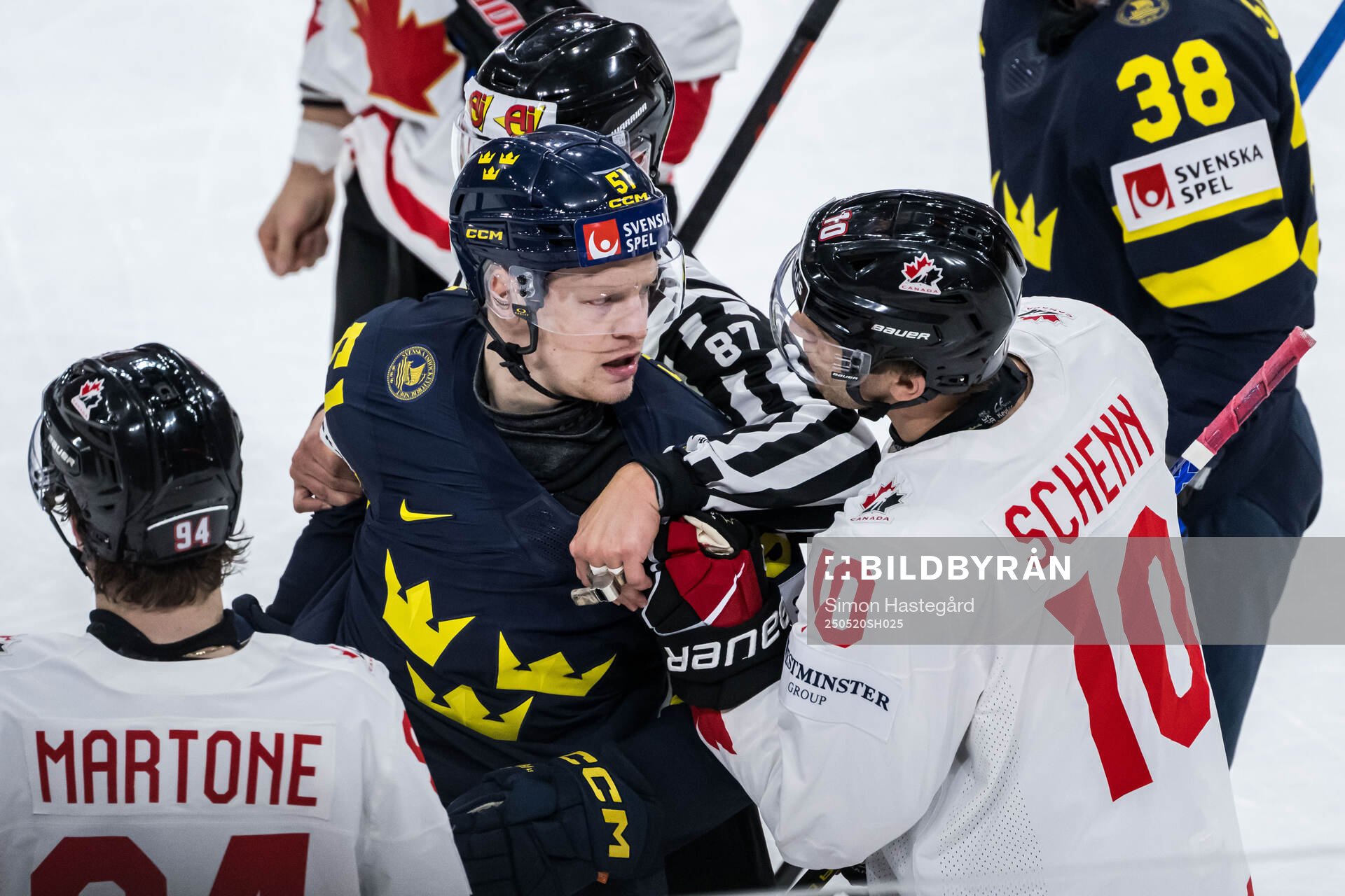 Emil Heineman of Sweden and Brayden Schenn of Canada