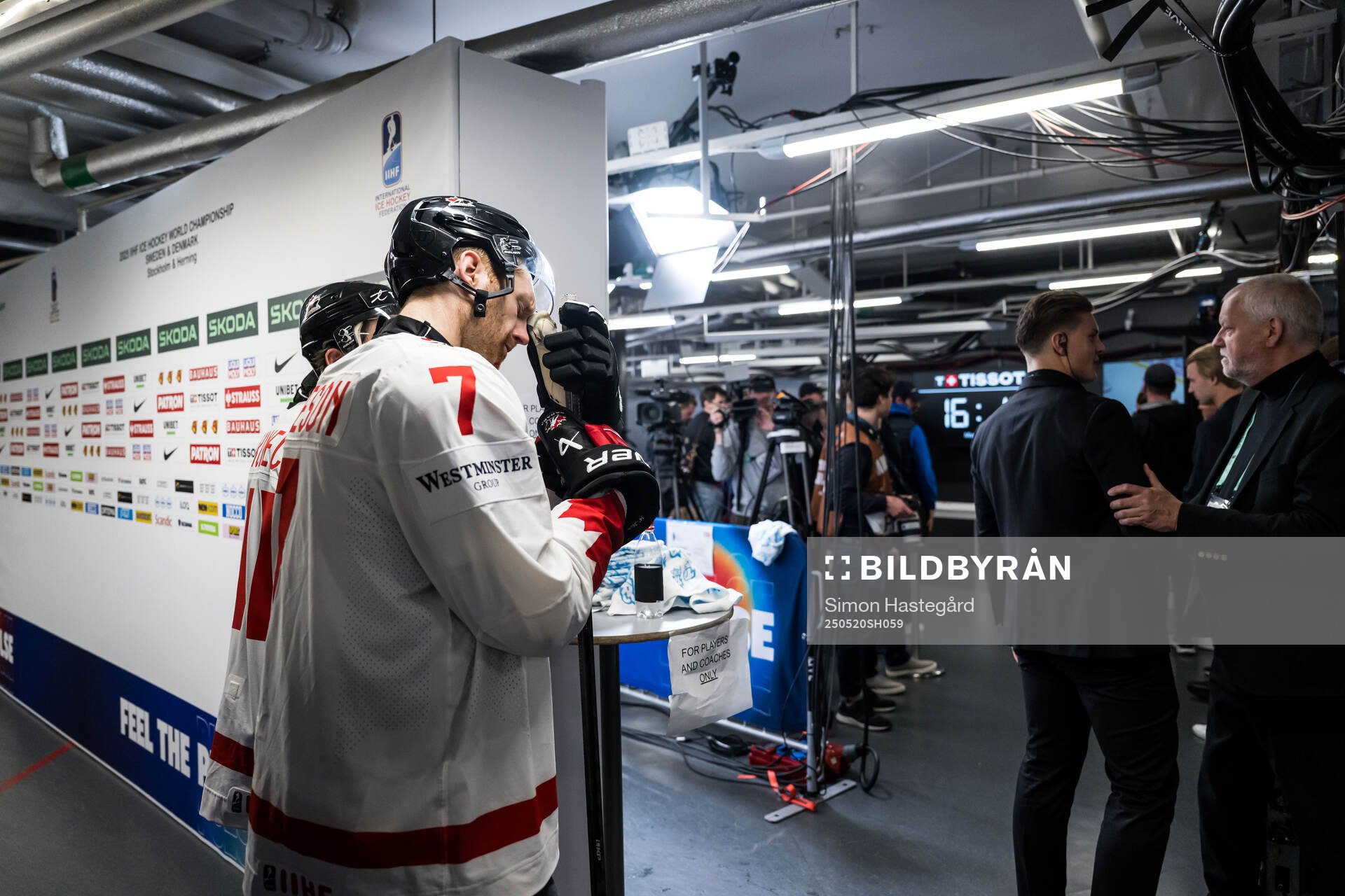 Mike Matheson of Canada follows the penalty shoot-out of