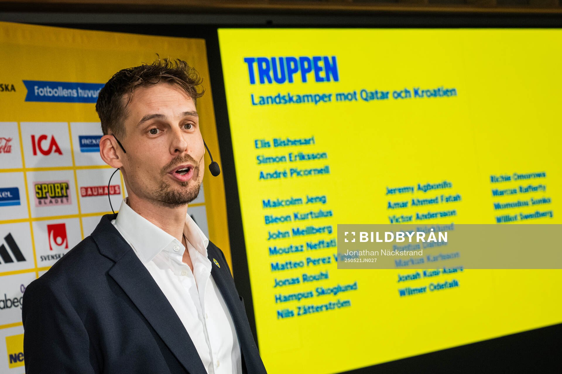 Daniel Bäckström, head coach of the Swedish under-21 national football team during a press conference on May 21, 2025 in Stockholm. 