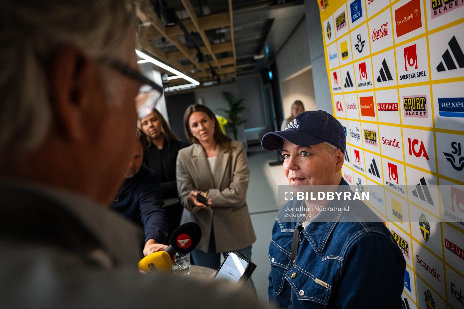 Marika Domanski Lyfors, head of the Swedish women’s national football team at a press conference on May 21, 2025 in Stockholm. 