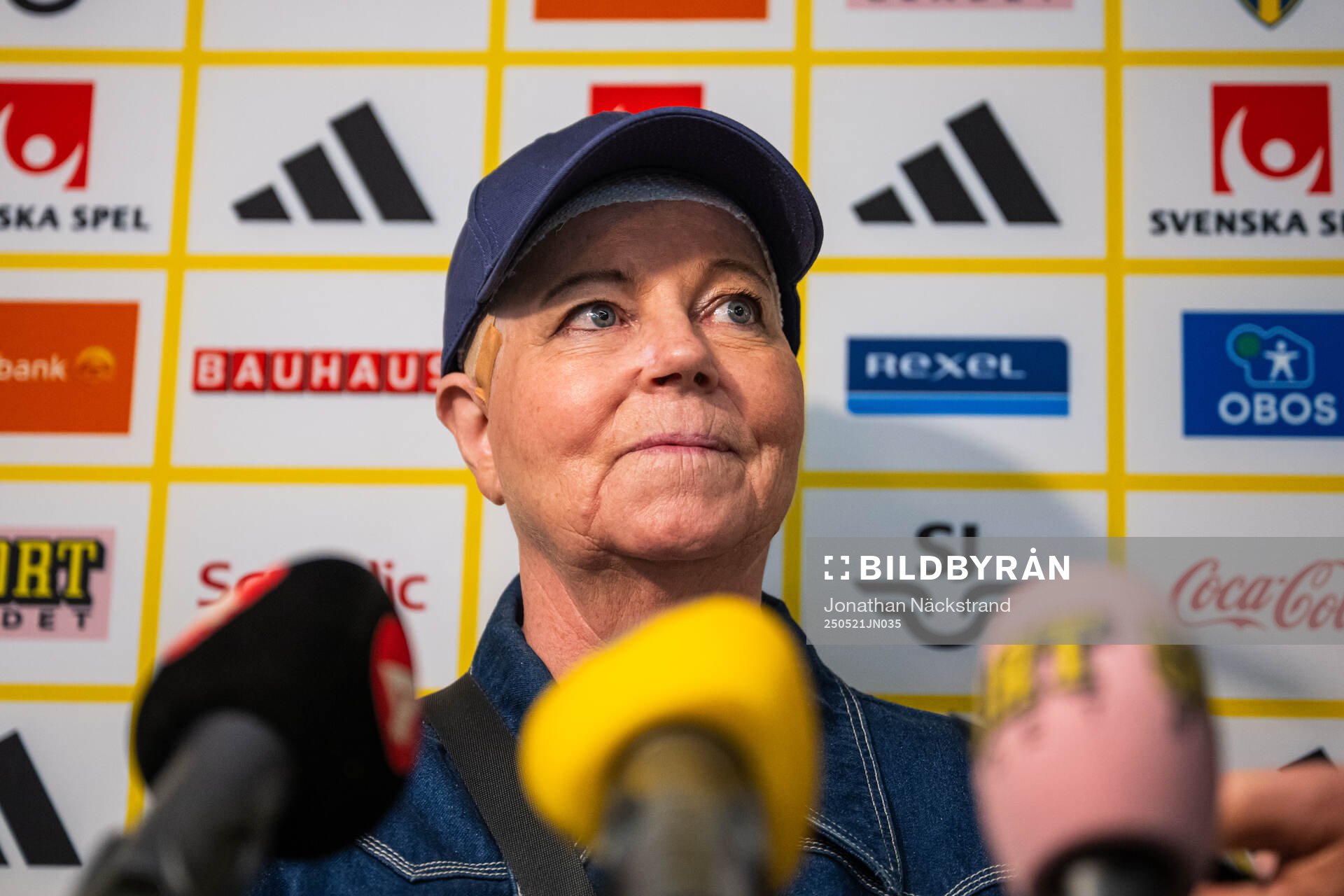 Marika Domanski Lyfors, head of the Swedish women’s national football team at a press conference on May 21, 2025 in Stockholm. 