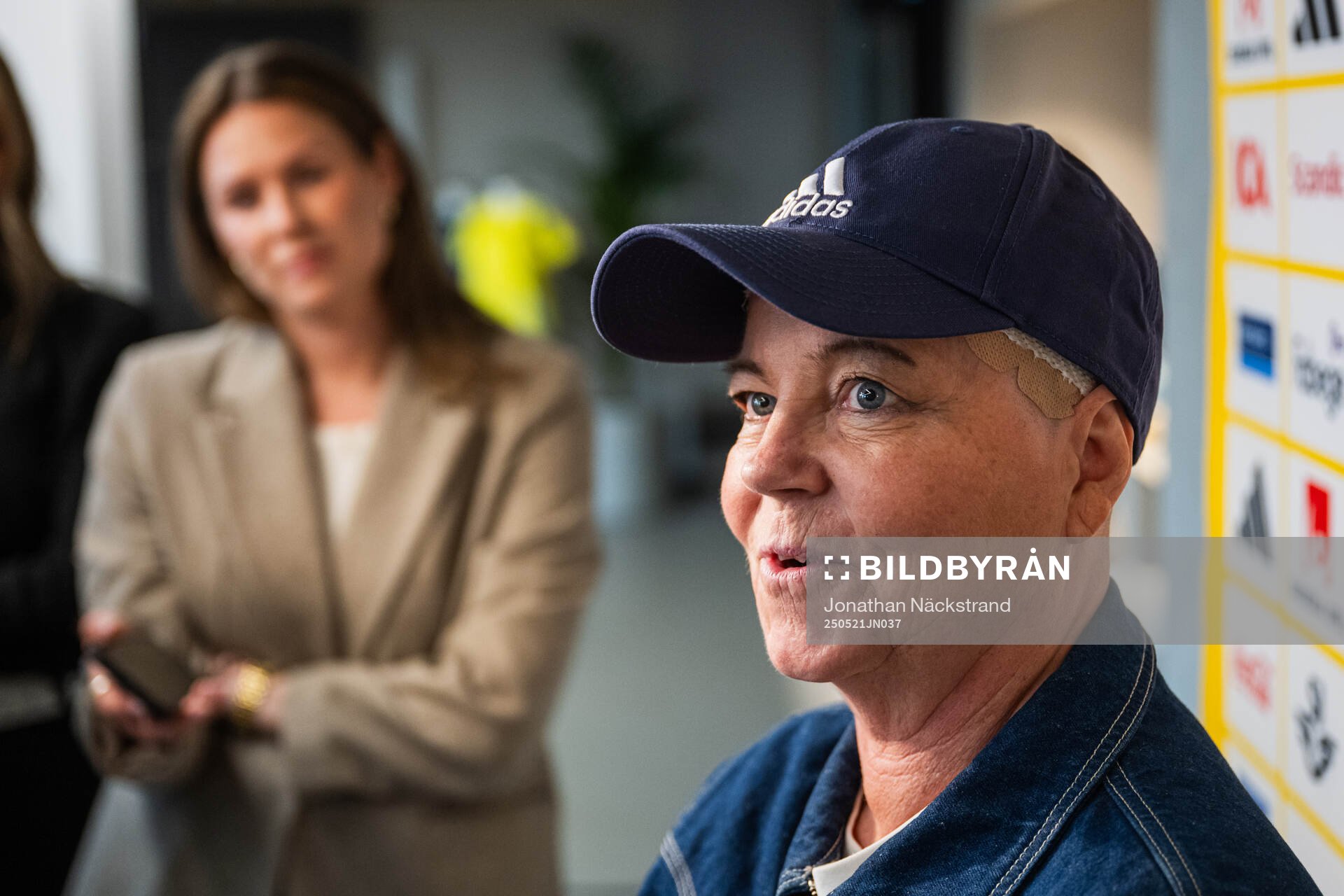 Marika Domanski Lyfors, head of the Swedish women’s national football team at a press conference on May 21, 2025 in Stockholm. 