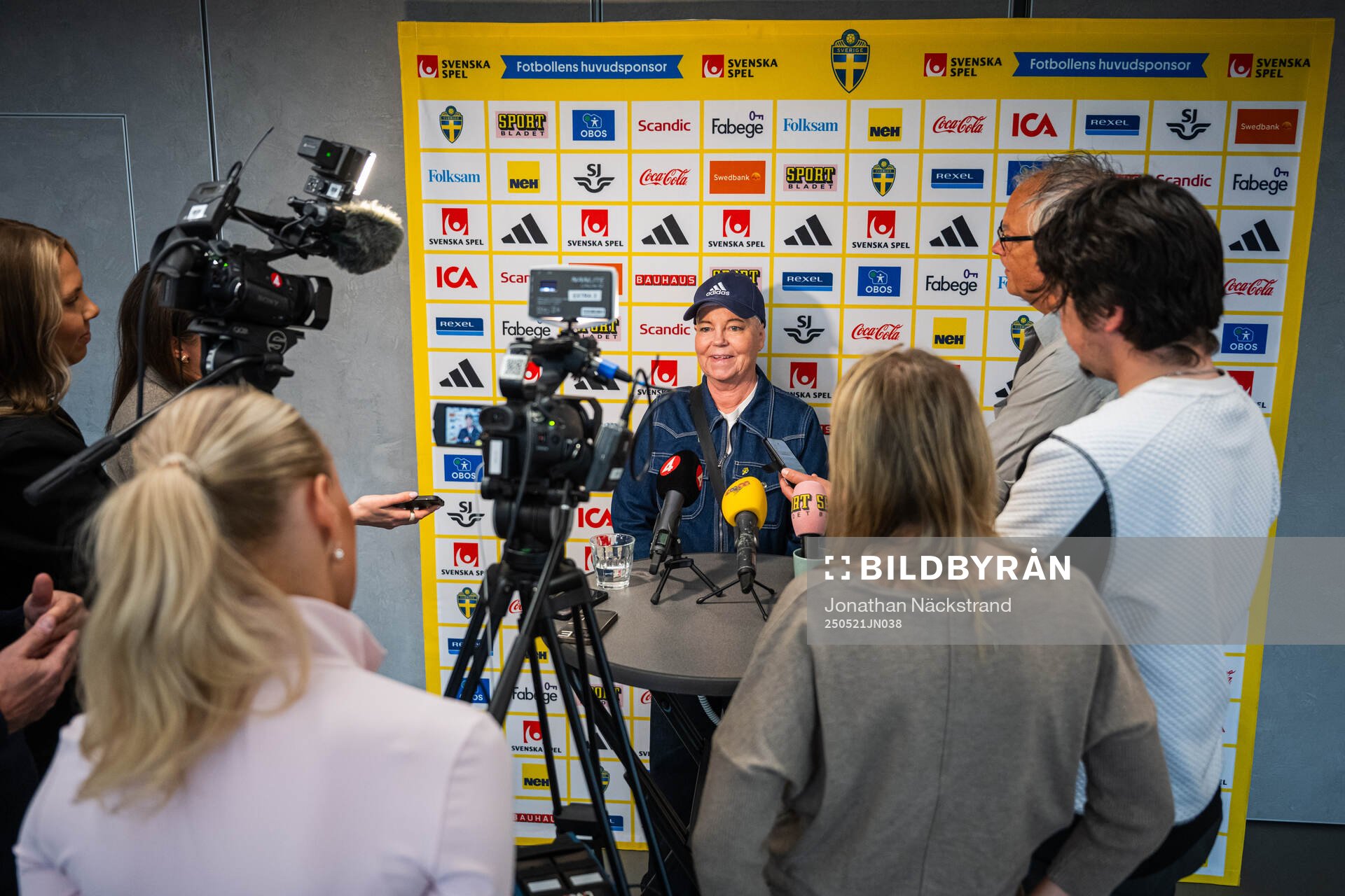 Marika Domanski Lyfors, head of the Swedish women’s national football team at a press conference on May 21, 2025 in Stockholm. 