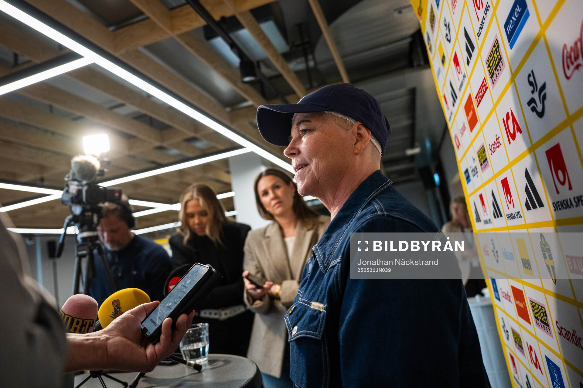 Marika Domanski Lyfors, head of the Swedish women’s national football team at a press conference on May 21, 2025 in Stockholm. 
