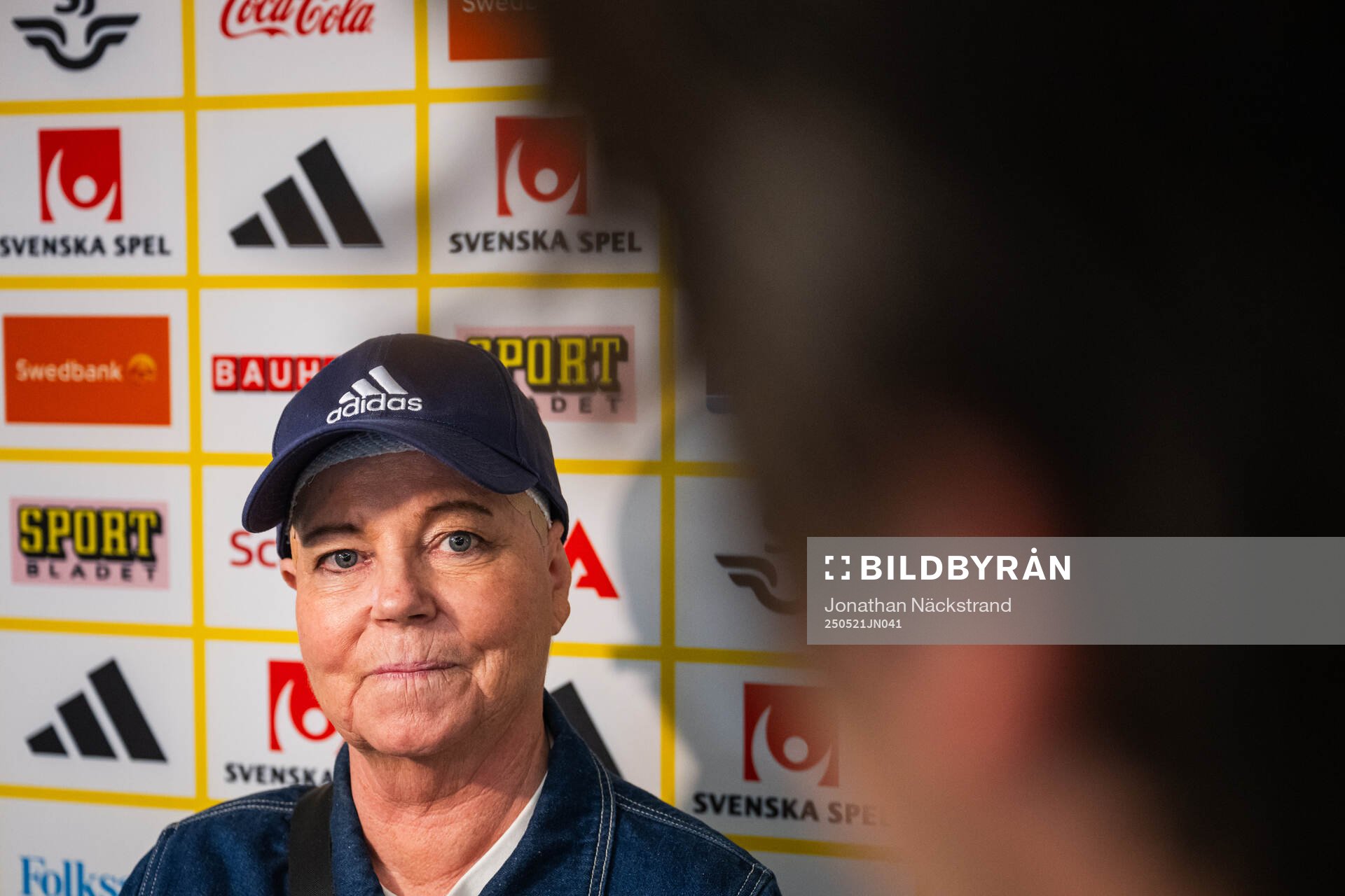 Marika Domanski Lyfors, head of the Swedish women’s national football team at a press conference on May 21, 2025 in Stockholm. 