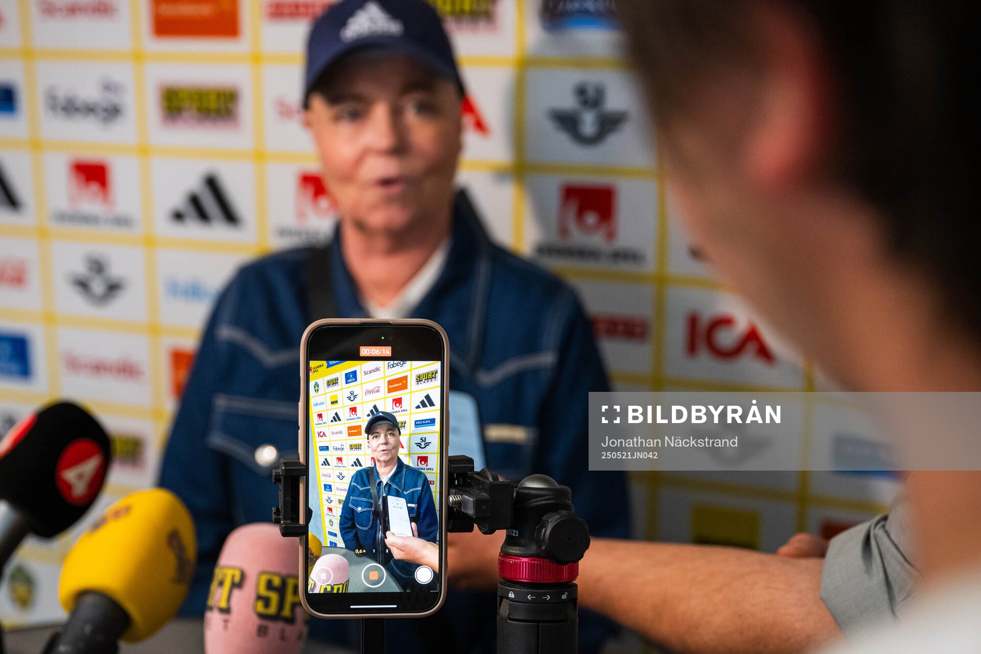 Marika Domanski Lyfors, head of the Swedish women’s national football team at a press conference on May 21, 2025 in Stockholm. 