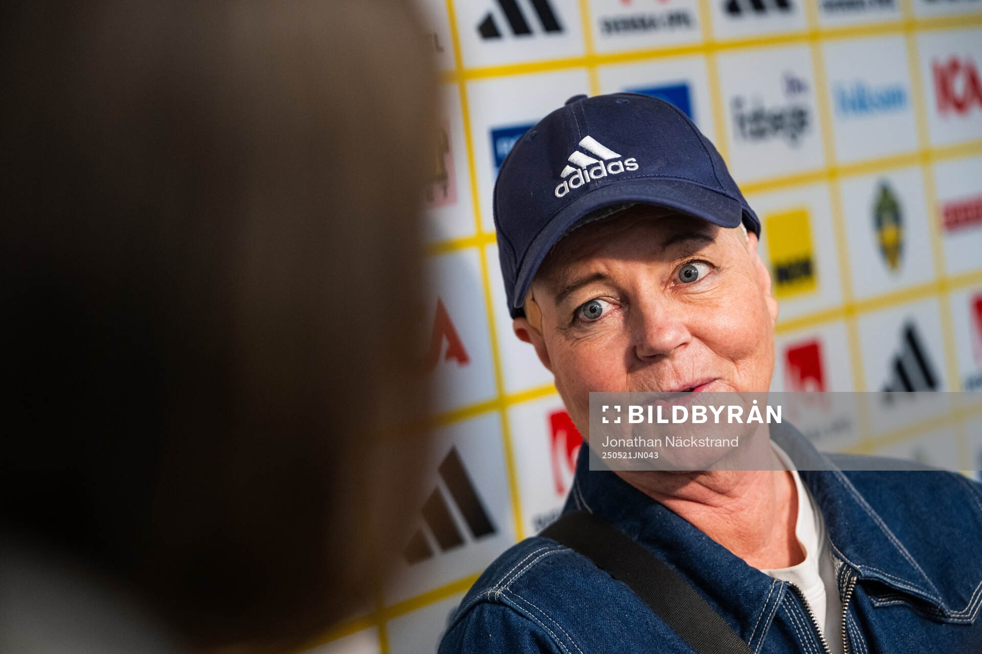 Marika Domanski Lyfors, head of the Swedish women’s national football team at a press conference on May 21, 2025 in Stockholm. 