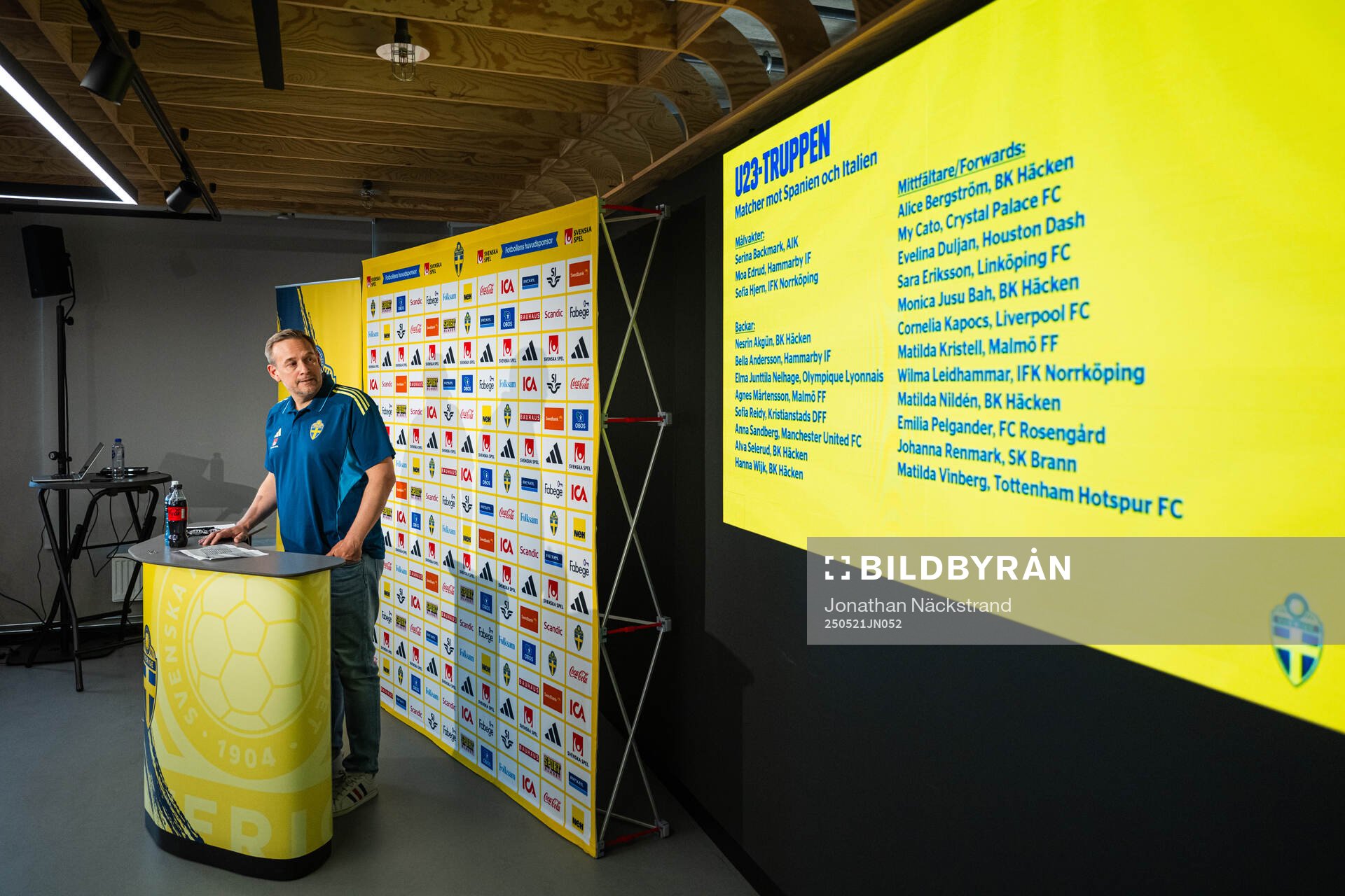 ead coach Martin Qvarmans Möller of the Swedish women's u23 national football team at a press conference on May 21, 2025 in Stockholm.