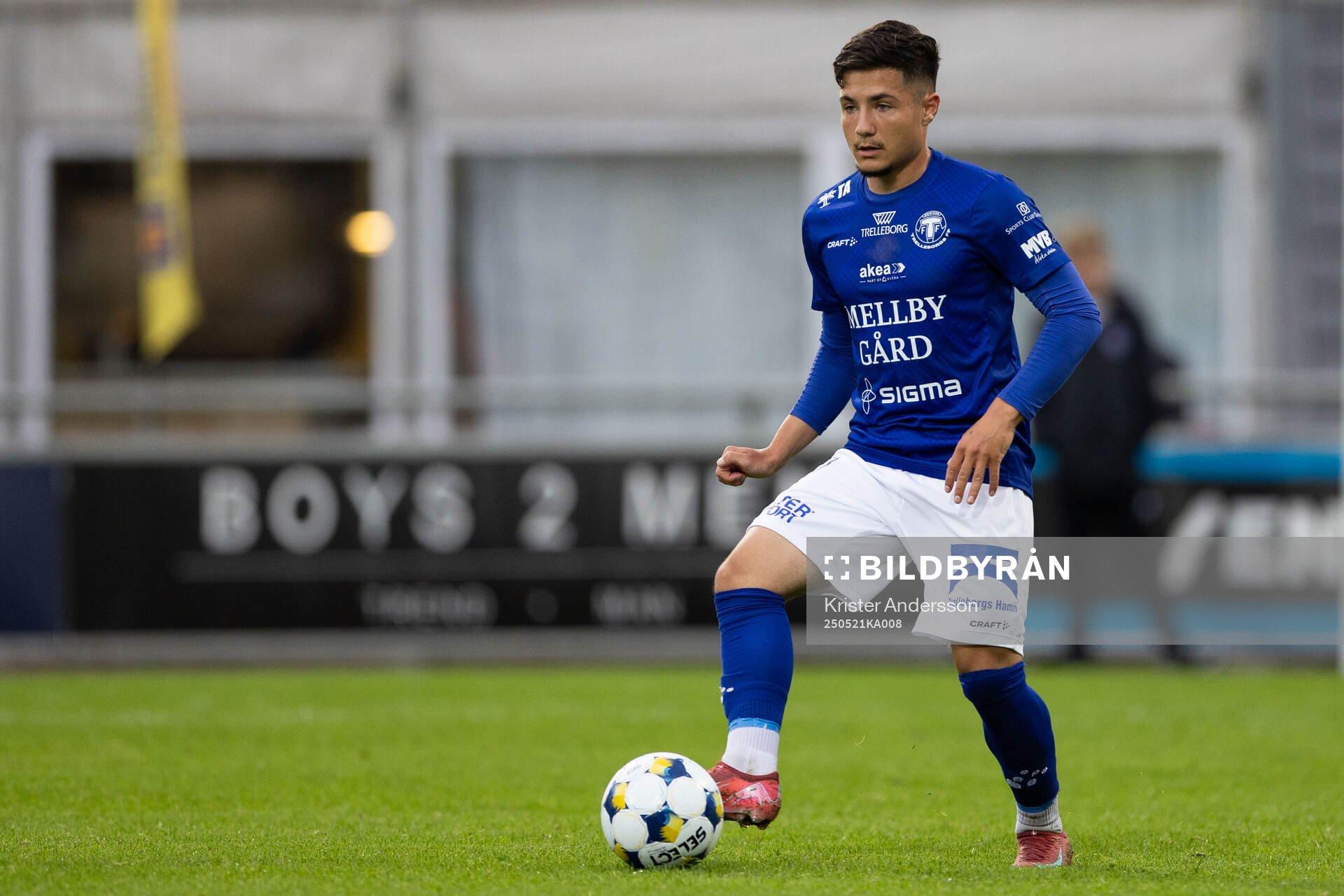 Trelleborgs Ammar Asani under fotbollsmatchen i Superettan mellan Falkenberg och Trelleborg den 21 maj 2025 i Falkenberg. 