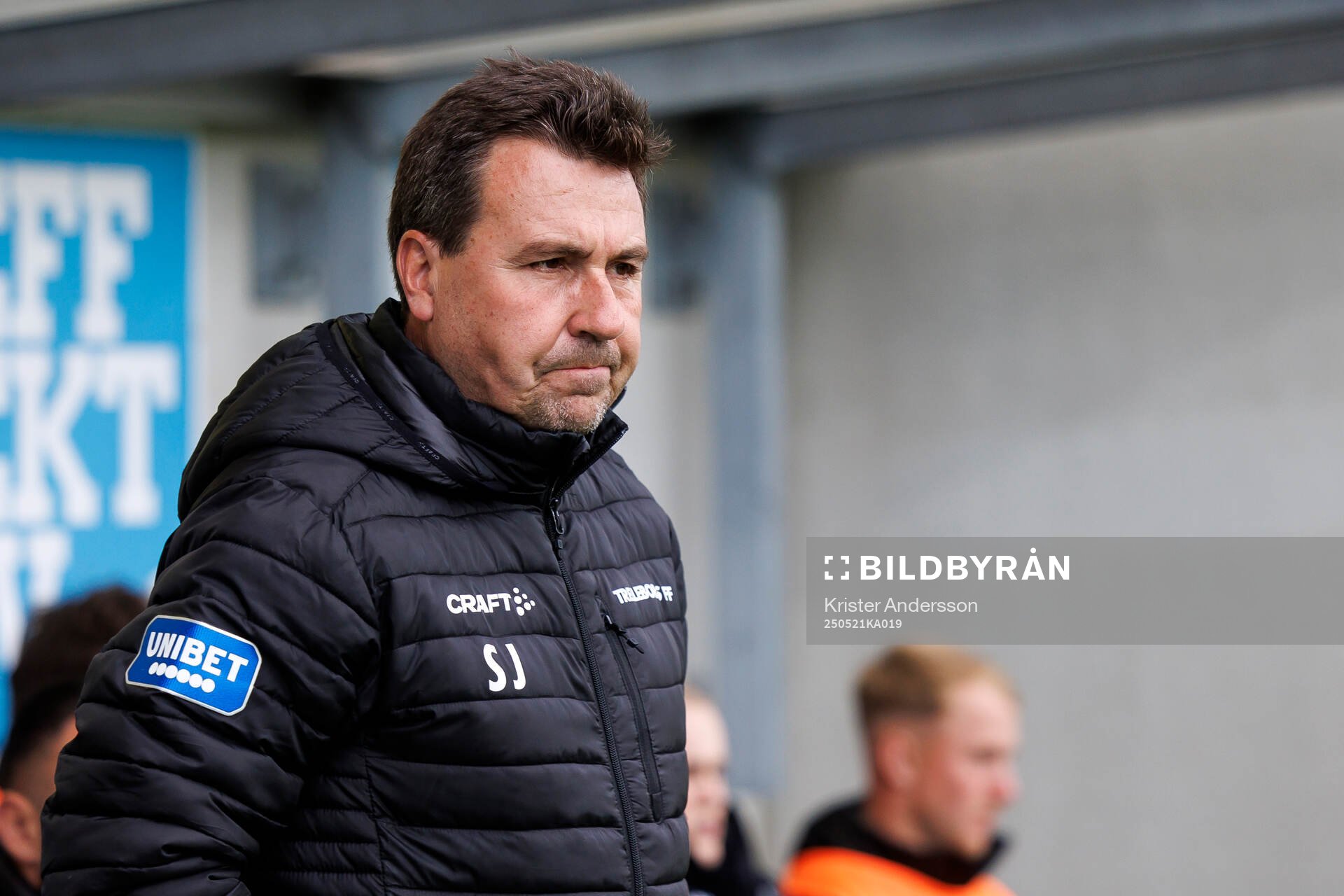 Trelleborgs tränare Stefan Jacobsson under fotbollsmatchen i Superettan mellan Falkenberg och Trelleborg den 21 maj 2025 i Falkenberg.