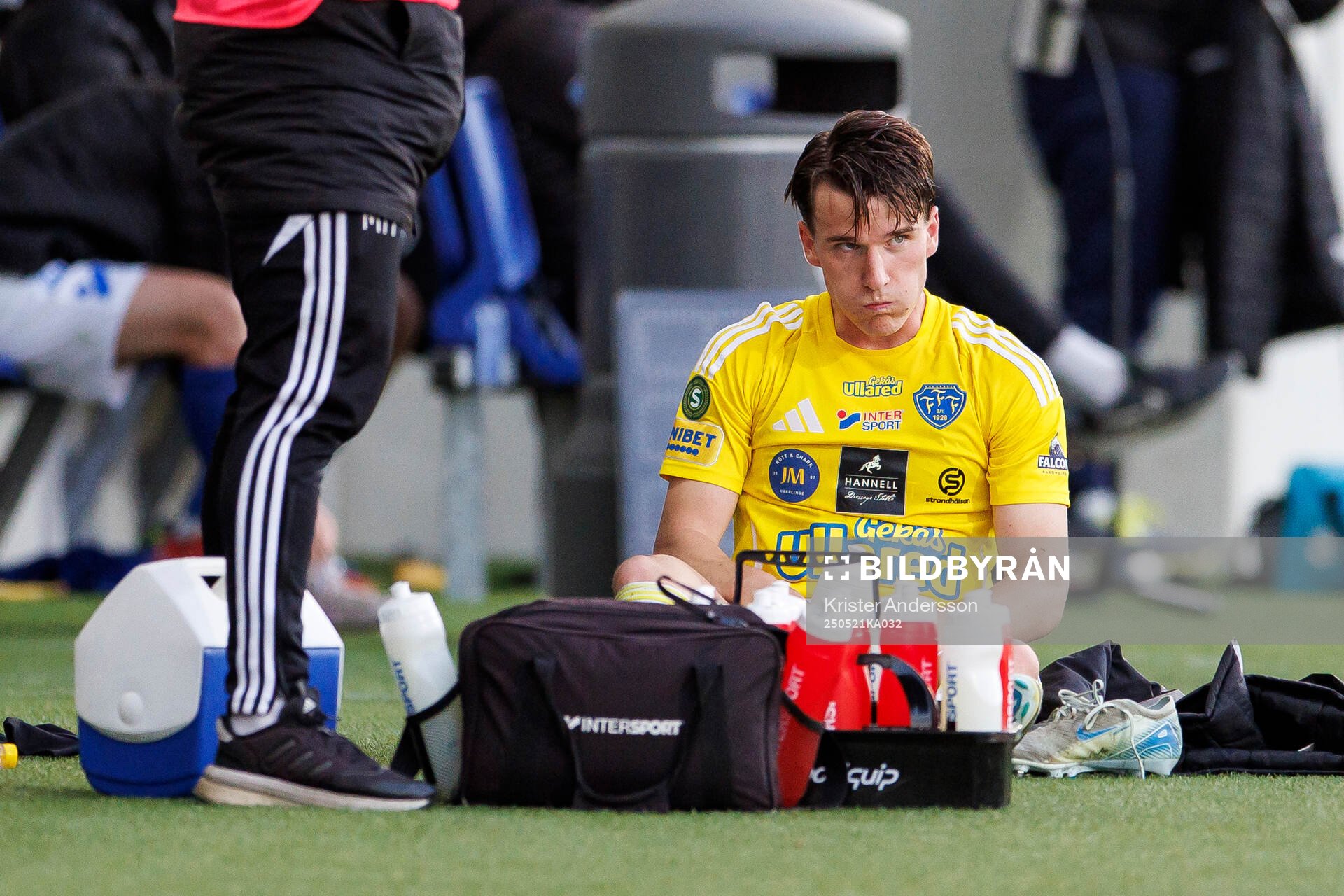 Falkenbergs Oskar Lindberg under fotbollsmatchen i Superettan mellan Falkenberg och Trelleborg den 21 maj 2025 i Falkenberg. 