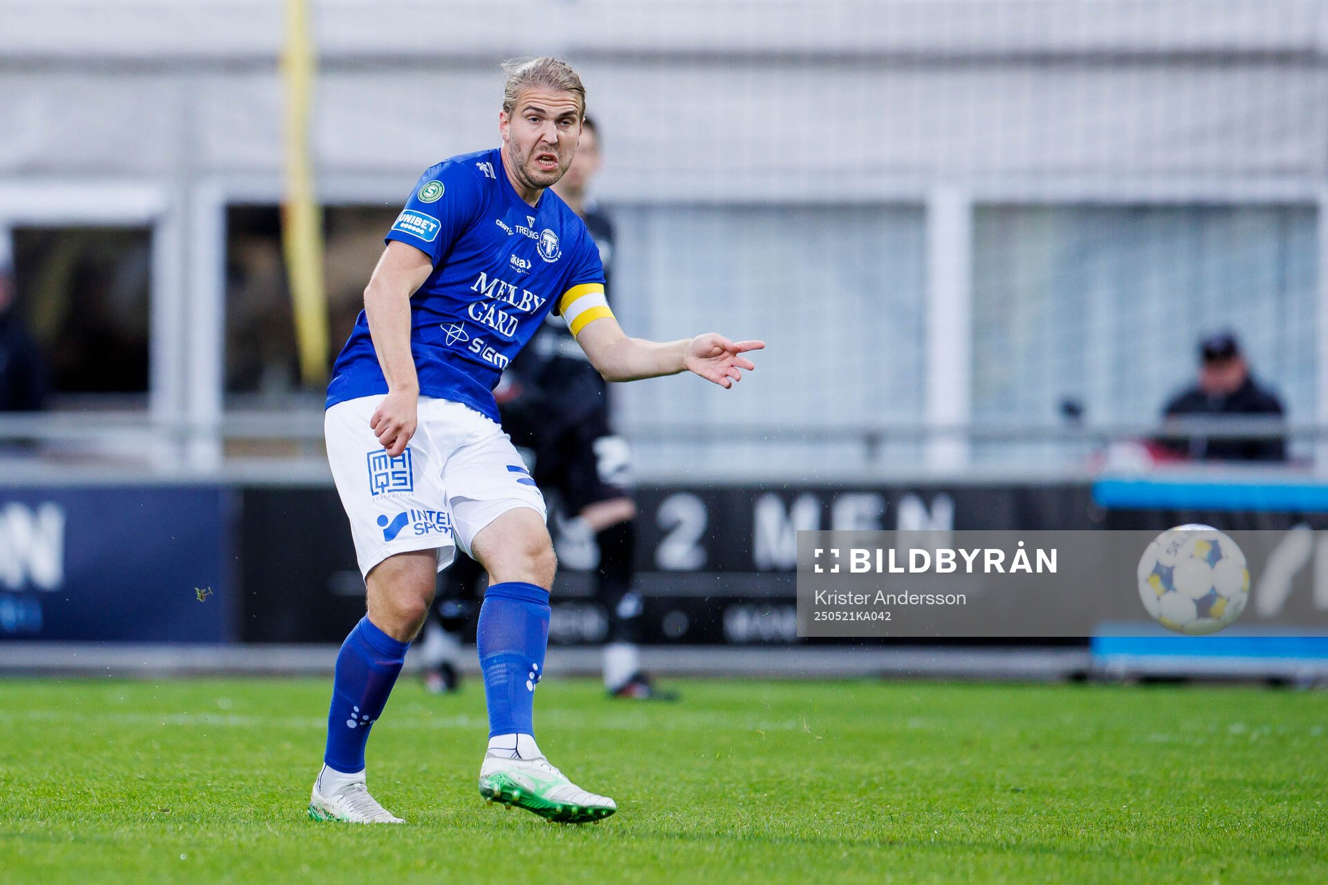 Trelleborgs Charlie Weberg under fotbollsmatchen i Superettan mellan Falkenberg och Trelleborg den 21 maj 2025 i Falkenberg. 