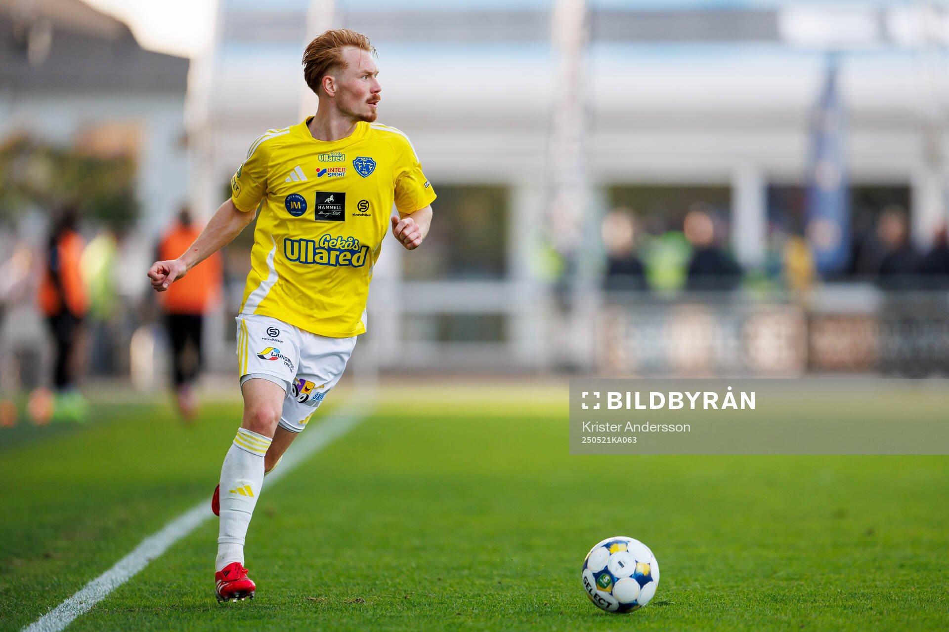 Falkenbergs Linus Borgström under fotbollsmatchen i Superettan mellan Falkenberg och Trelleborg den 21 maj 2025 i Falkenberg. 