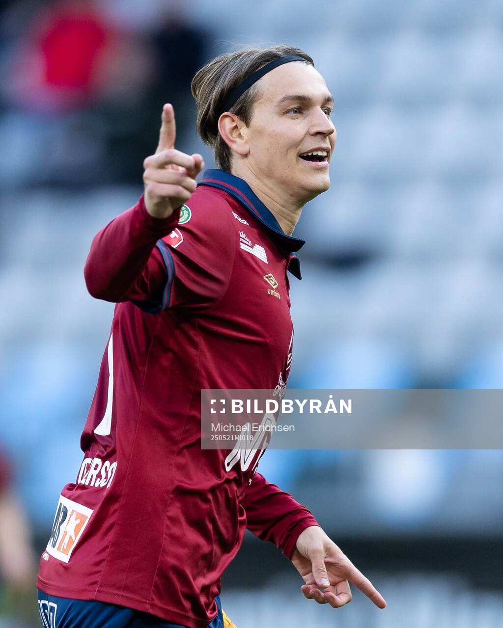 Örgrytes Noah Christoffersson jublar efter 3-0 under fotbollsmatchen i Superettan mellan Örgryte och Sandvikens IF den 21 maj 2025 i Göteborg.