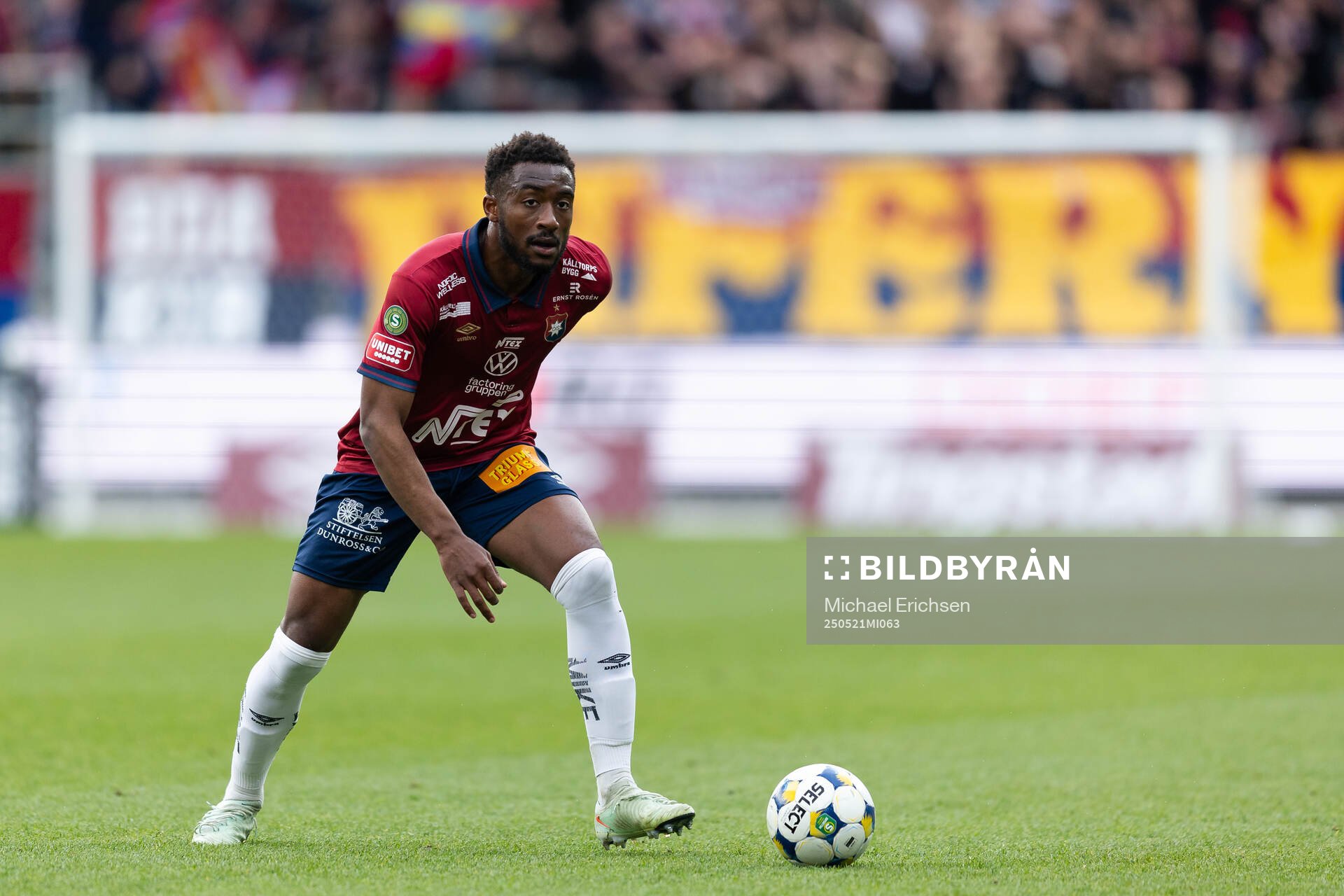 Örgrytes Haladj-Madiou Keita under fotbollsmatchen i Superettan mellan Örgryte och Sandvikens IF den 21 maj 2025 i Göteborg. 