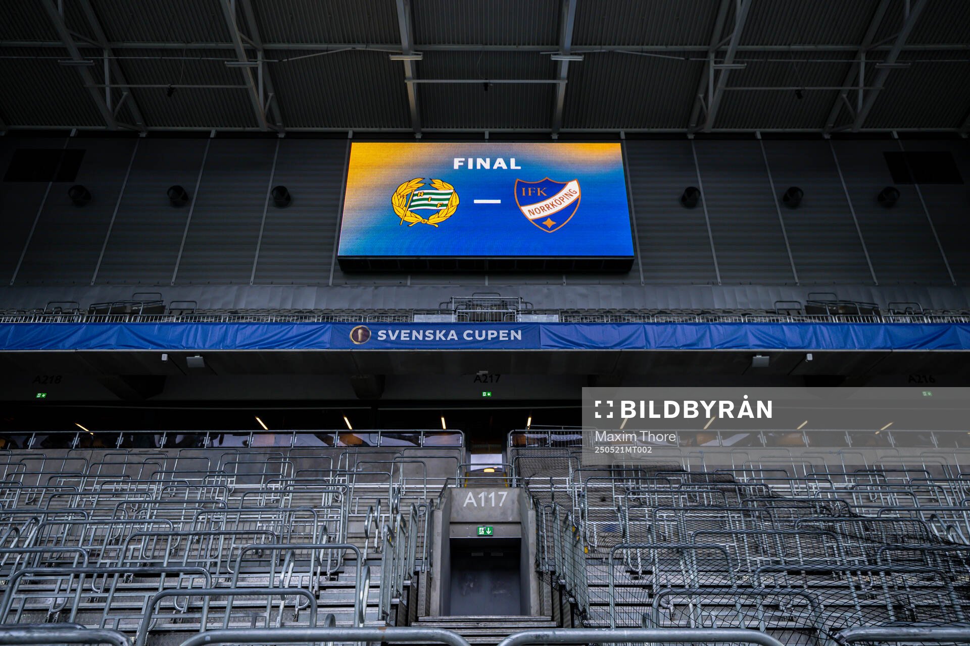 Vy över läktare på 3Arena inför finalen i Svenska Cupen mellan Hammarby och IFK Norrköping den 21 maj 2025 i Stockholm. 