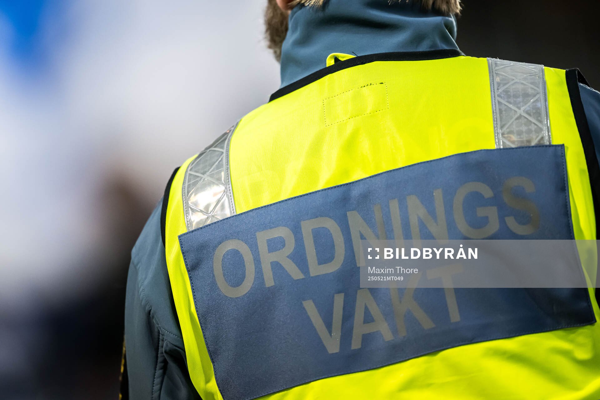 Ordningsvakt under finalen i Svenska Cupen mellan Hammarby och IFK Norrköping den 21 maj 2025 i Stockholm. 