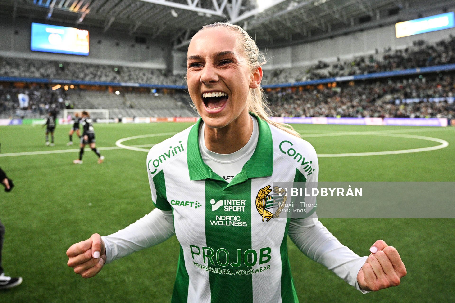 Hammarbys Ellen Wangerheim jublar efter finalen i Svenska Cupen mellan Hammarby och IFK Norrköping den 21 maj 2025 i Stockholm.
