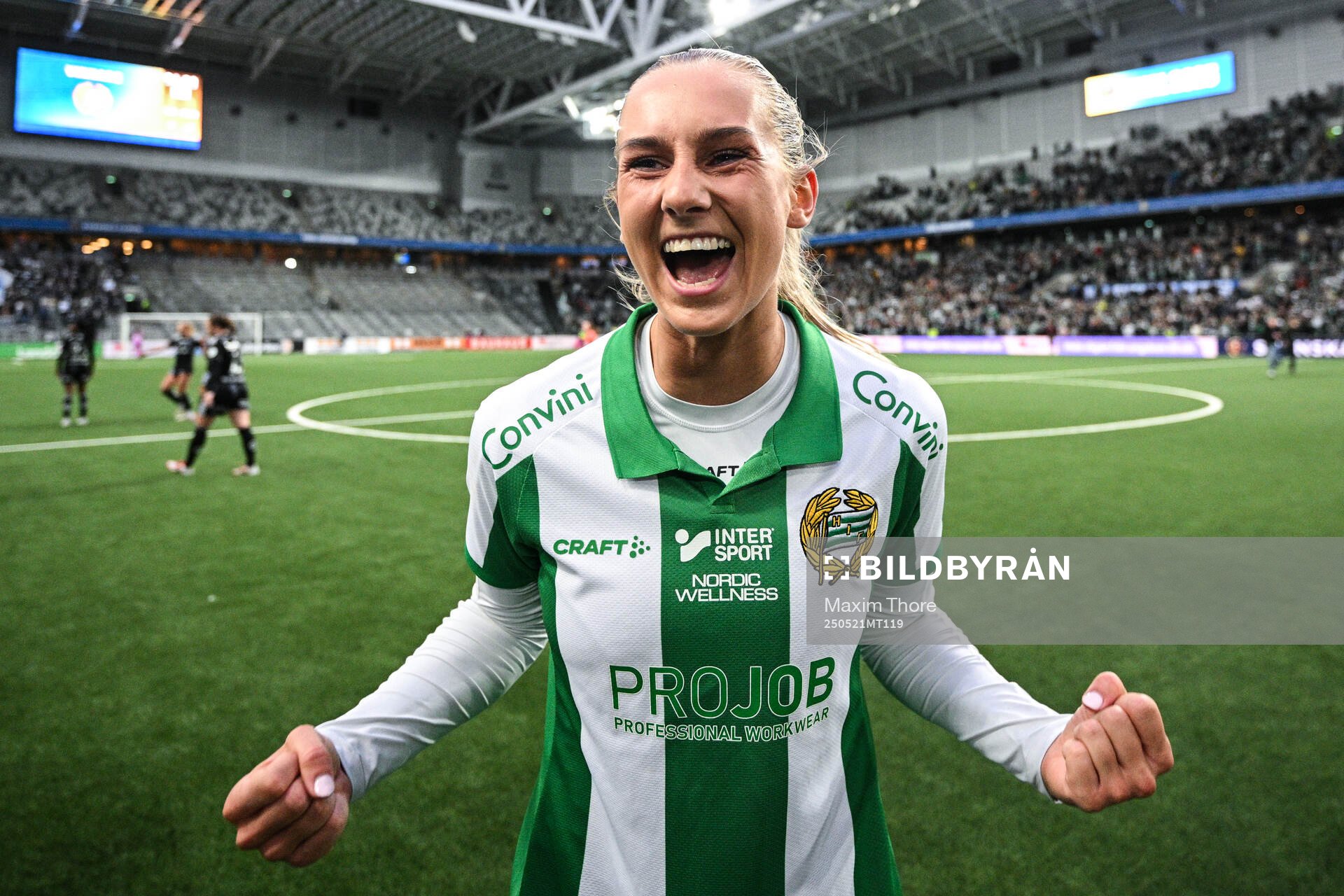 Hammarbys Ellen Wangerheim jublar efter finalen i Svenska Cupen mellan Hammarby och IFK Norrköping den 21 maj 2025 i Stockholm.