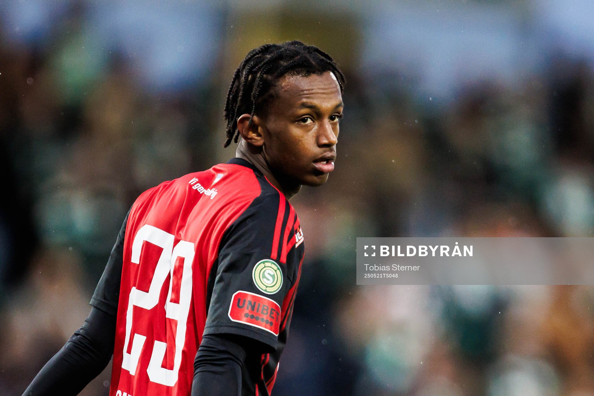 Östersunds Eseg Yossief Worke under fotbollsmatchen i Superettan mellan Västerås och Östersund den 21 maj 2025 i Västerås. 