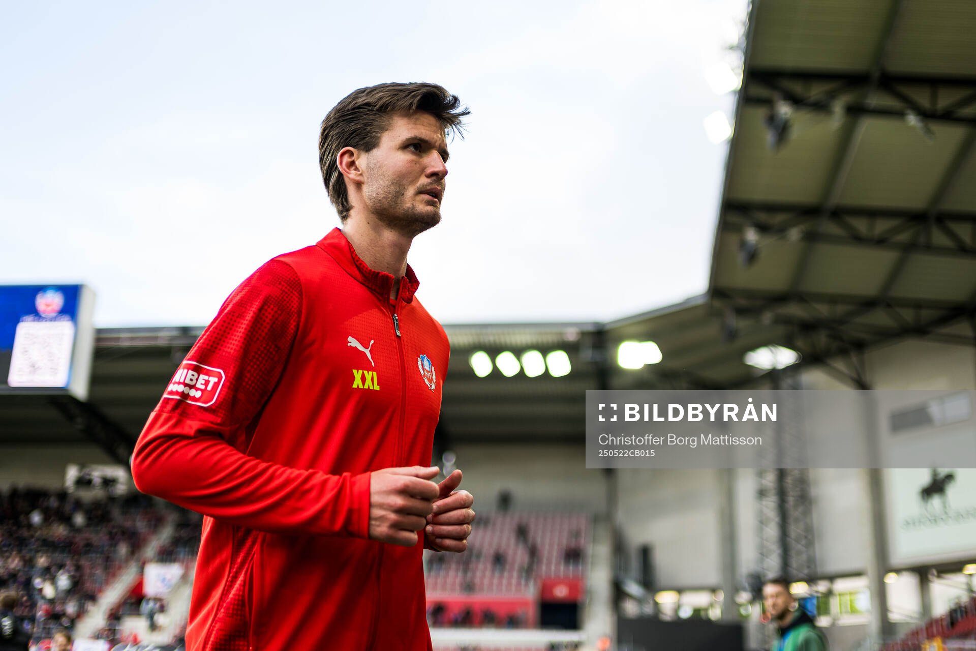 Helsingborgs Wilhelm Loeper inför fotbollsmatchen i Superettan mellan Helsingborg och Oddevold den 22 maj 2025 i Helsingborg.