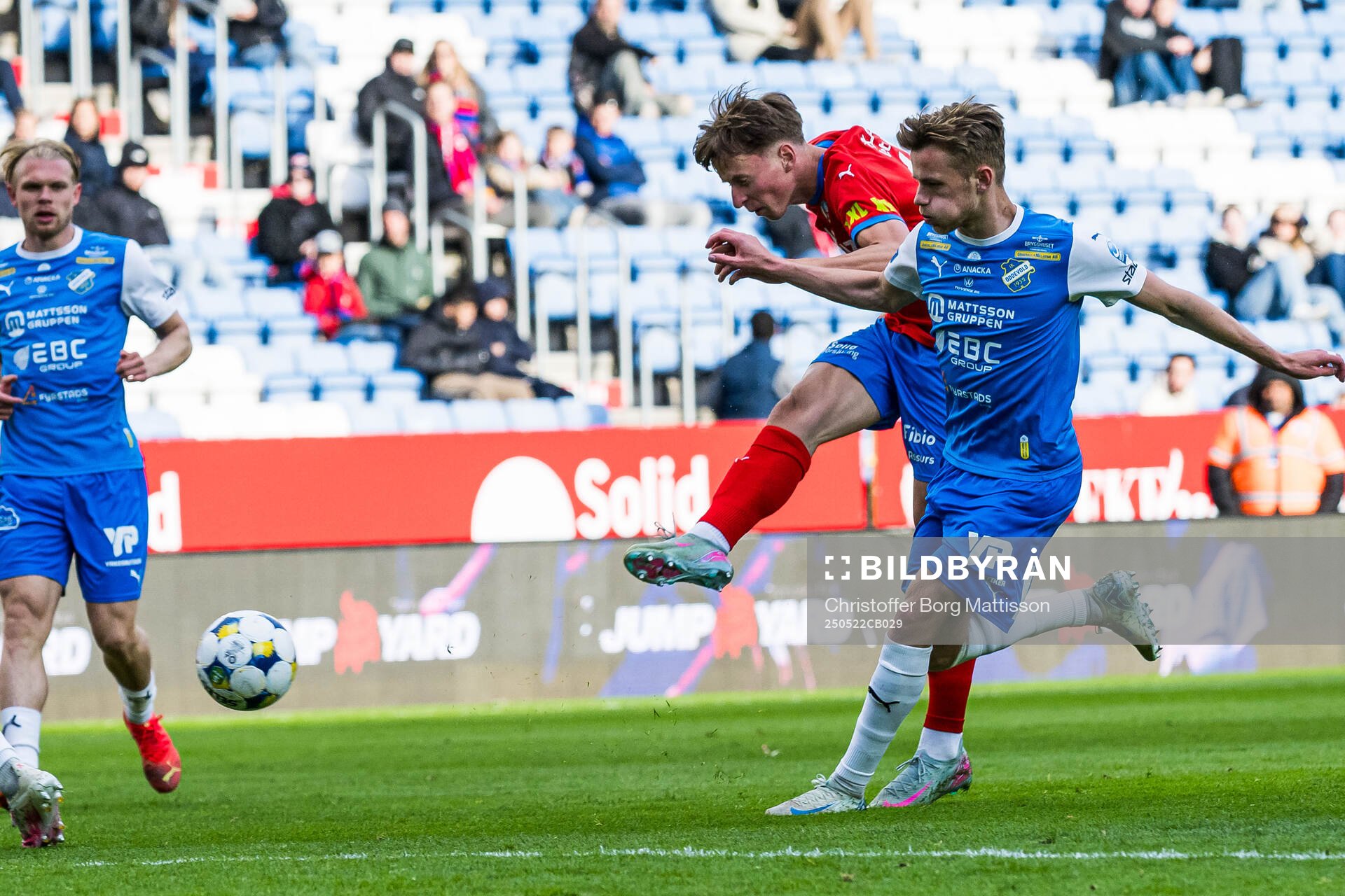 Helsingborgs Lukas Kjellnäs under fotbollsmatchen i Superettan mellan Helsingborg och Oddevold den 22 maj 2025 i Helsingborg.