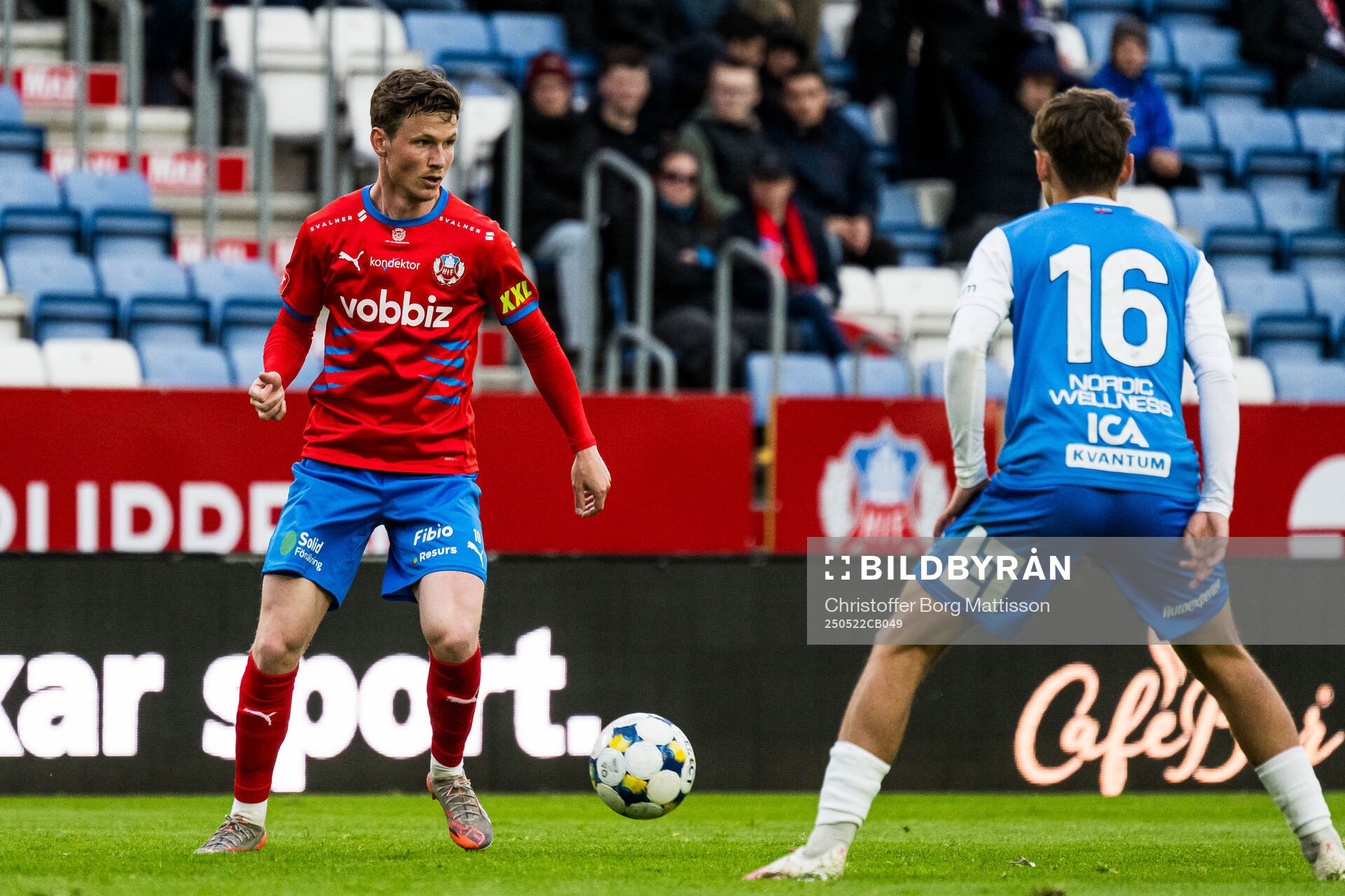 Helsingborgs Max Svensson under fotbollsmatchen i Superettan mellan Helsingborg och Oddevold den 22 maj 2025 i Helsingborg.
