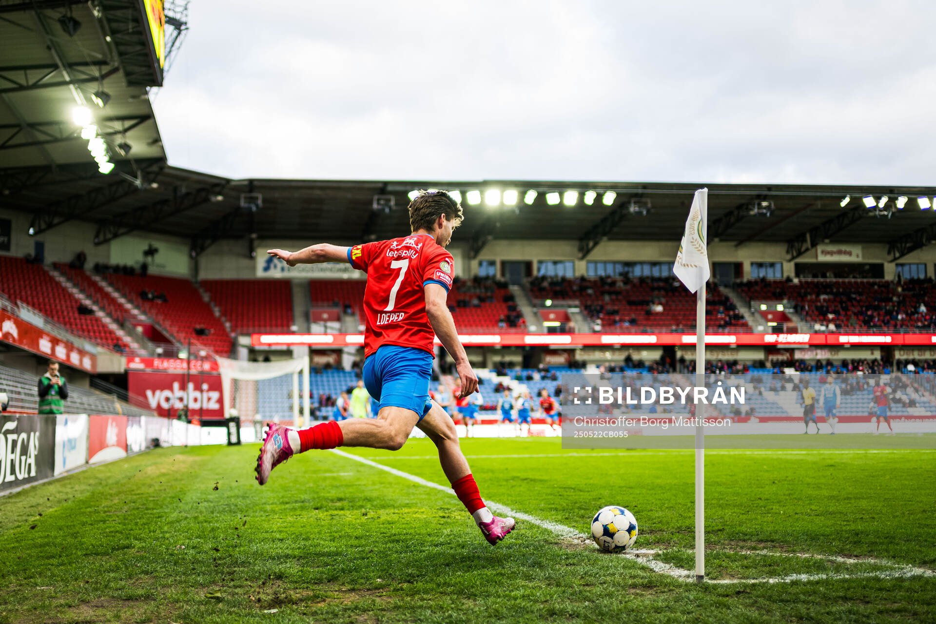 Helsingborgs Wilhelm Loeper under fotbollsmatchen i Superettan mellan Helsingborg och Oddevold den 22 maj 2025 i Helsingborg.