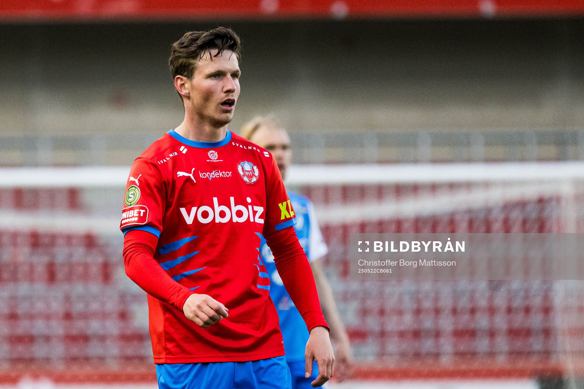 Helsingborgs Max Svensson under fotbollsmatchen i Superettan mellan Helsingborg och Oddevold den 22 maj 2025 i Helsingborg.
