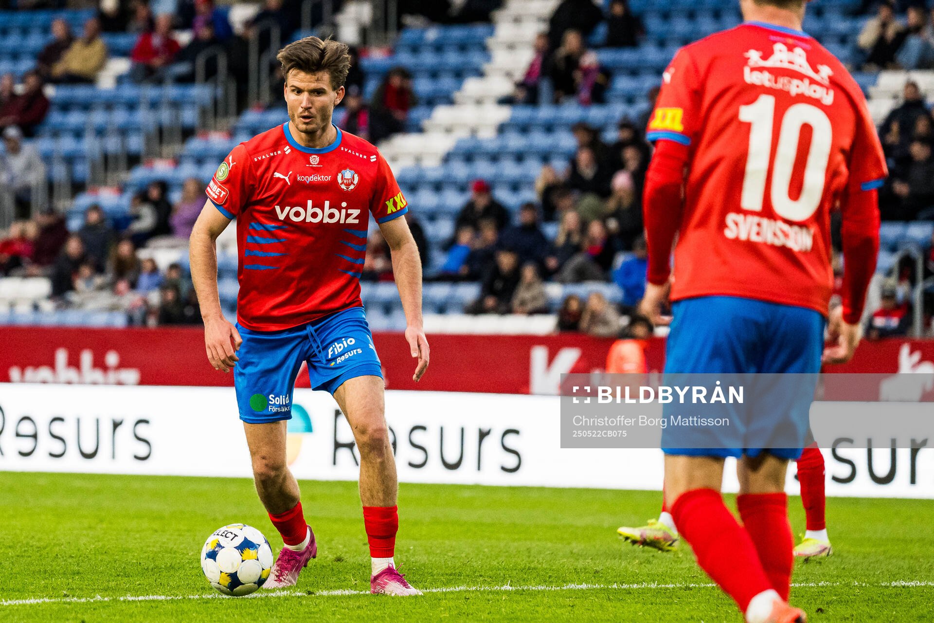 Helsingborgs Wilhelm Loeper under fotbollsmatchen i Superettan mellan Helsingborg och Oddevold den 22 maj 2025 i Helsingborg.