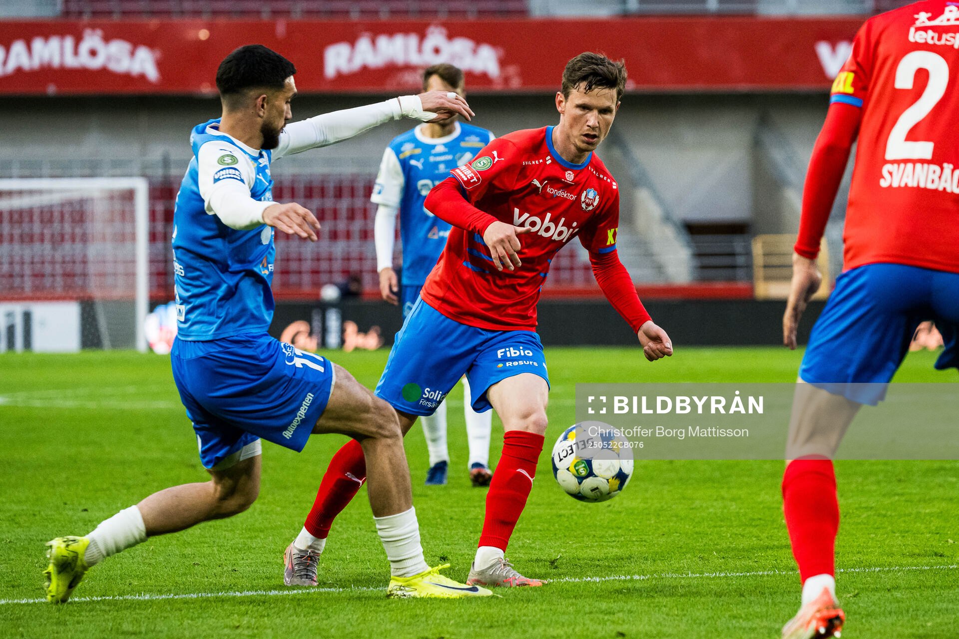 Helsingborgs Max Svensson under fotbollsmatchen i Superettan mellan Helsingborg och Oddevold den 22 maj 2025 i Helsingborg.