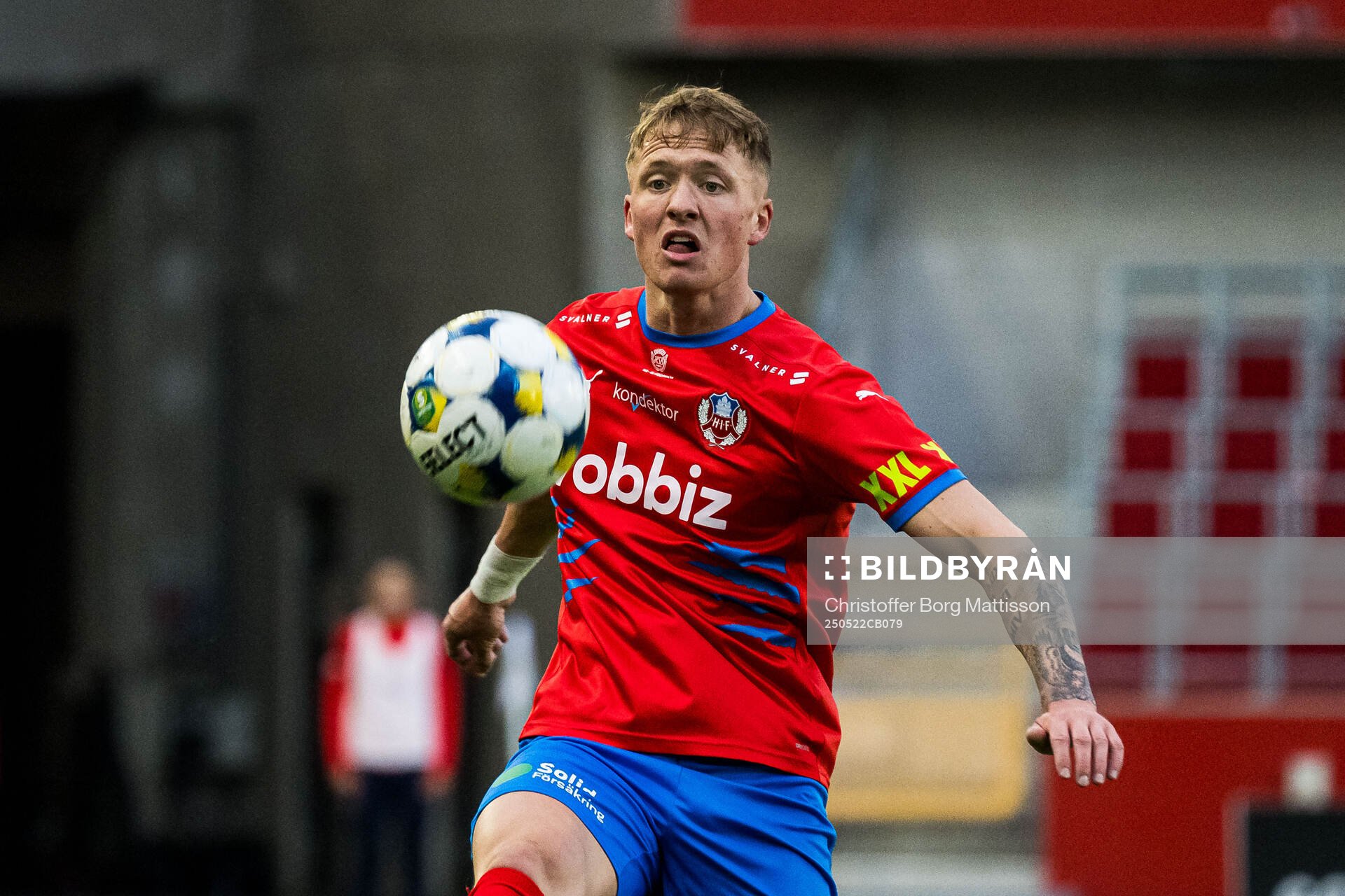 Helsingborgs Marcus Gudmann under fotbollsmatchen i Superettan mellan Helsingborg och Oddevold den 22 maj 2025 i Helsingborg.