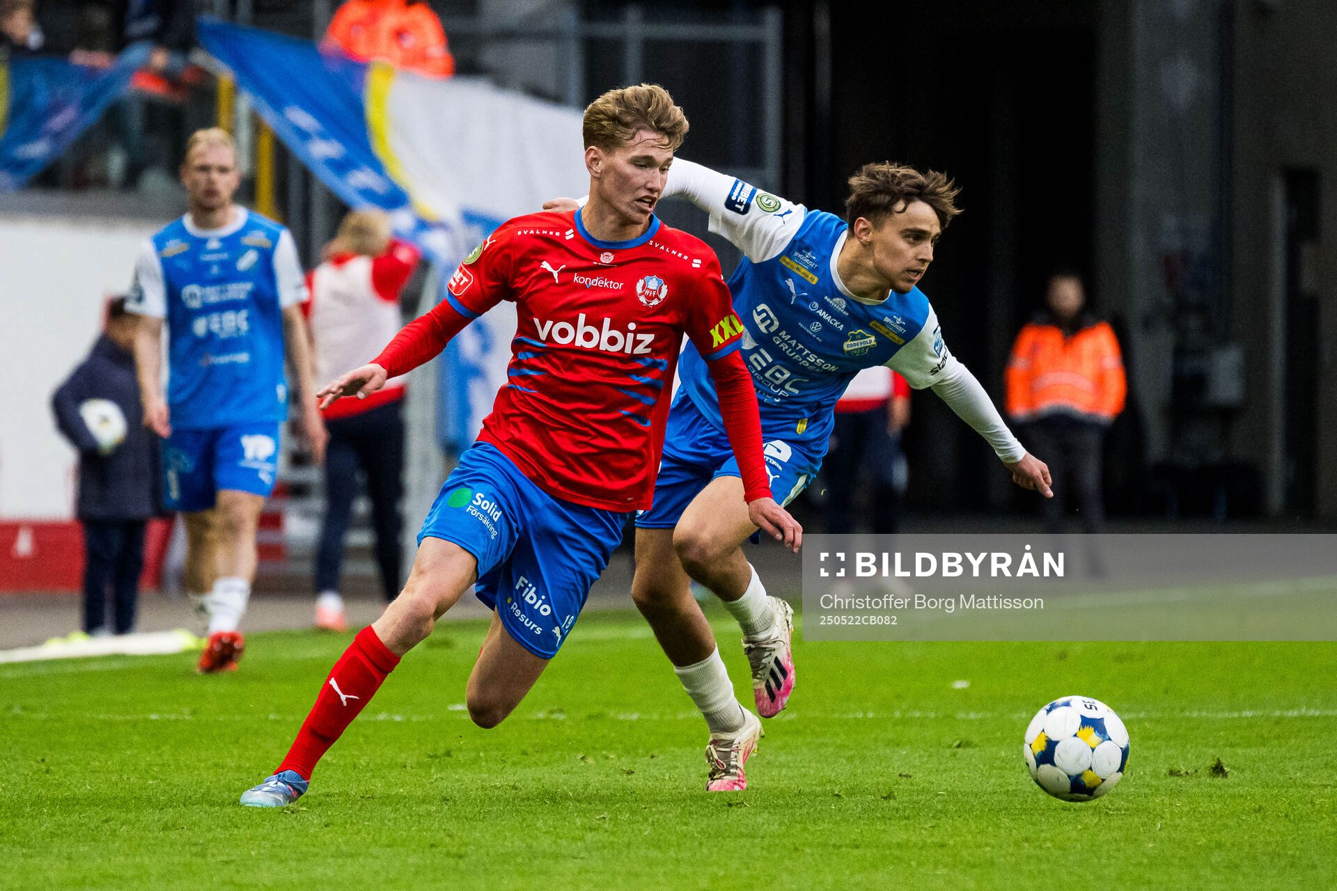Helsingborgs Benjamin Örn under fotbollsmatchen i Superettan mellan Helsingborg och Oddevold den 22 maj 2025 i Helsingborg.
