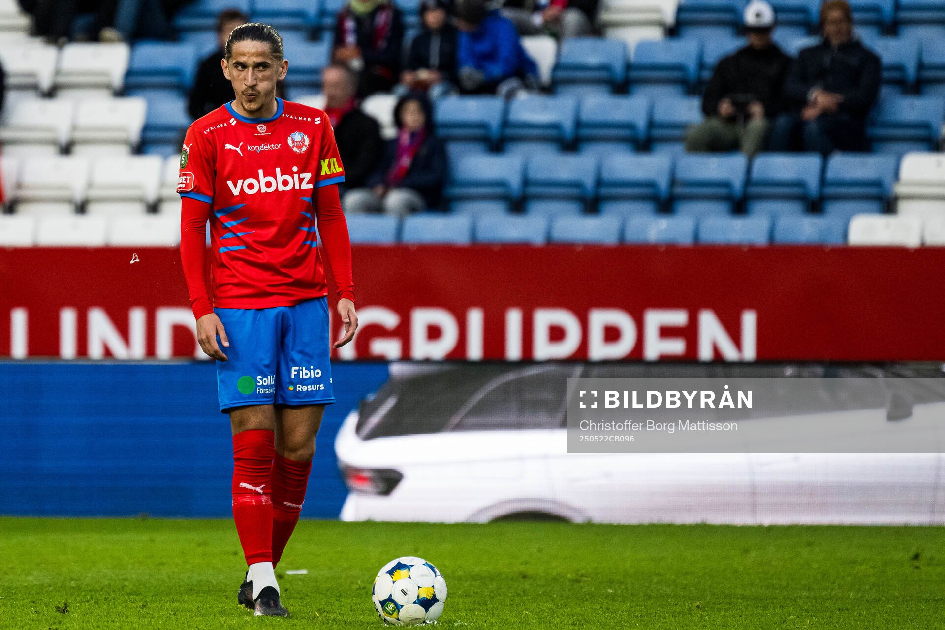 Helsingborgs Ervin Gigovic under fotbollsmatchen i Superettan mellan Helsingborg och Oddevold den 22 maj 2025 i Helsingborg.