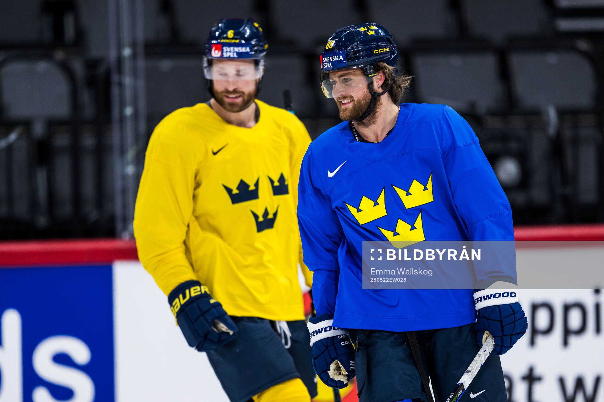 Adam Larsson and William Nylander of Sweden at a practice