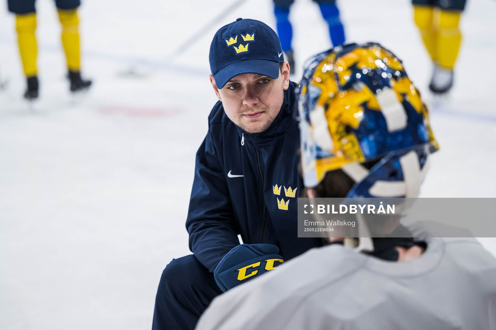 Goaltender coach Anthon Hansson of Sweden at a practice