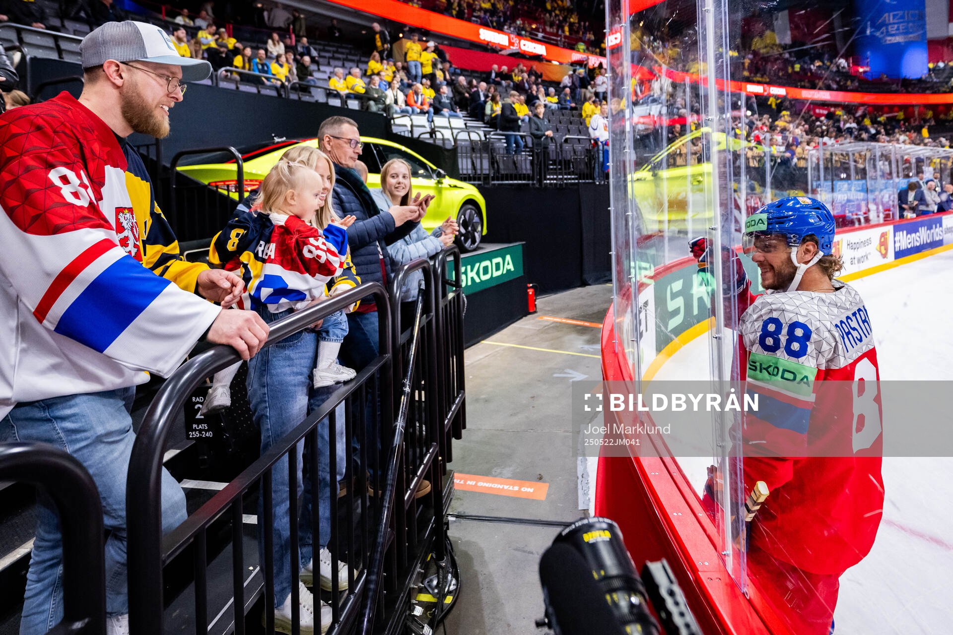 David Pastrnak of Czech Republic gestures to his girlfriend