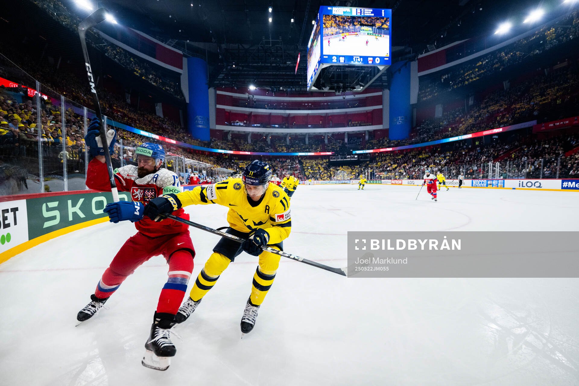 Filip Hronek of Czech Republic and Mikael Backlund of Sweden