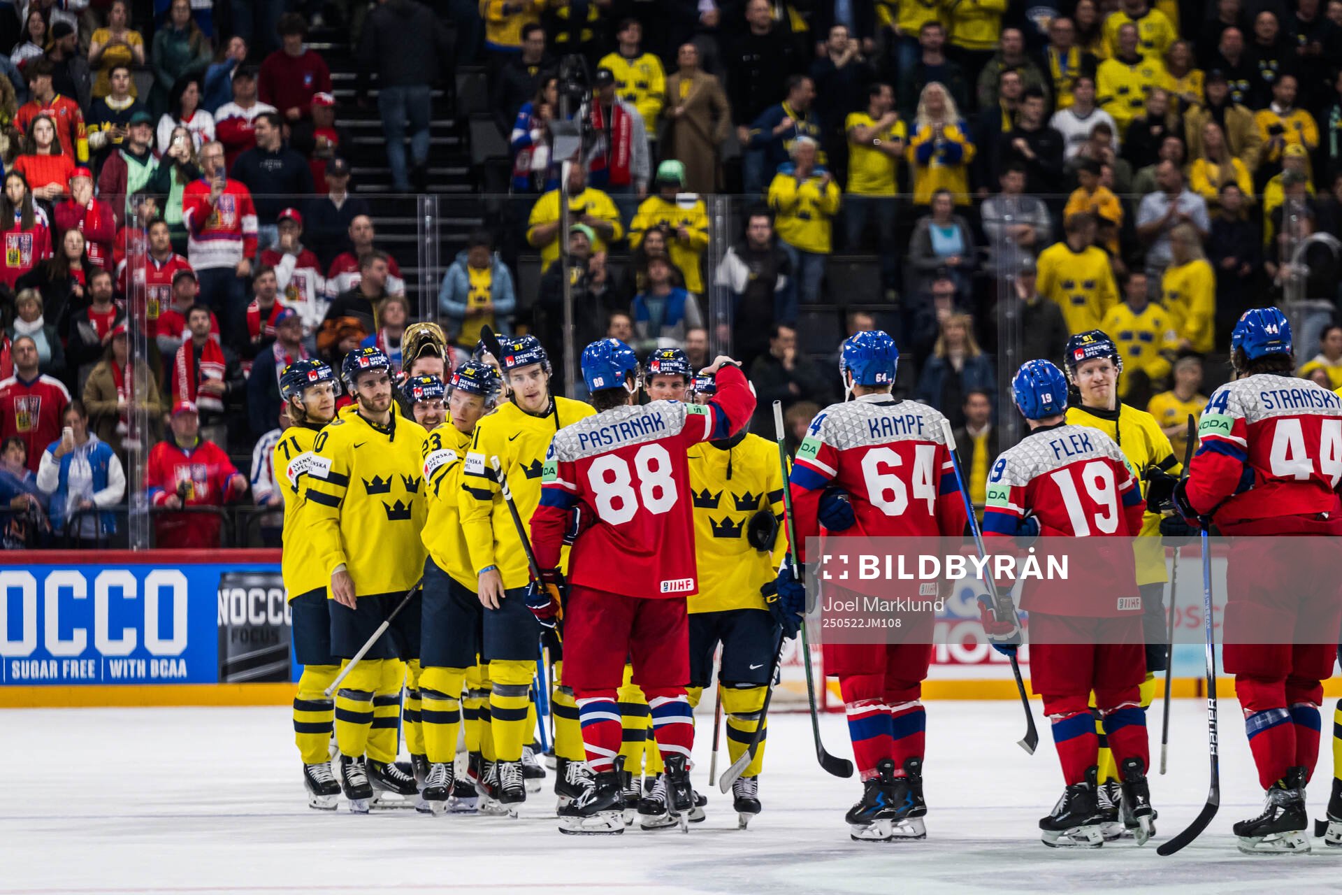 David Pastrnak of Czech Republic and Jesper Frödén of