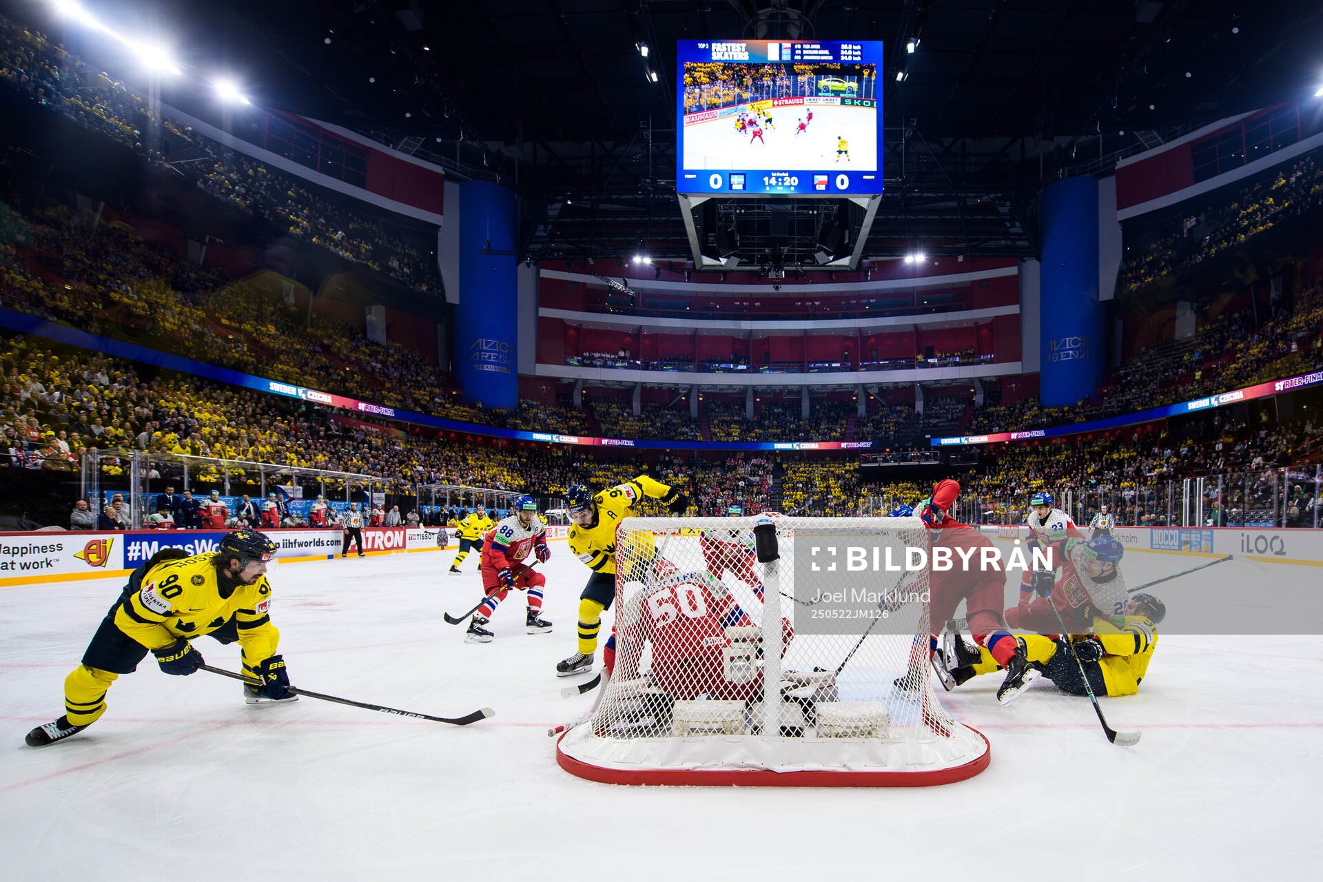 Marcus Johansson, Mika Zibanejad and Leo Carlsson of Sweden