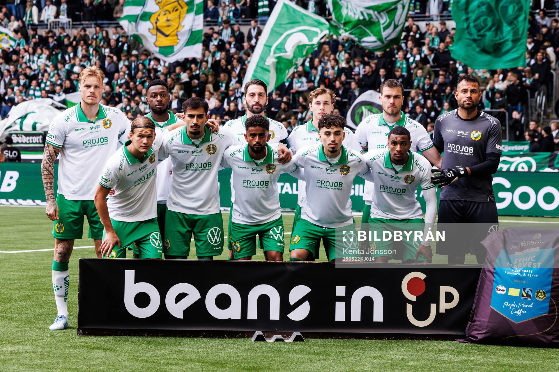 Hammarbys startelva inför fotbollsmatchen i Allsvenskan mellan Hammarby och Mjällby den 22 maj 2025 i Stockholm. 

