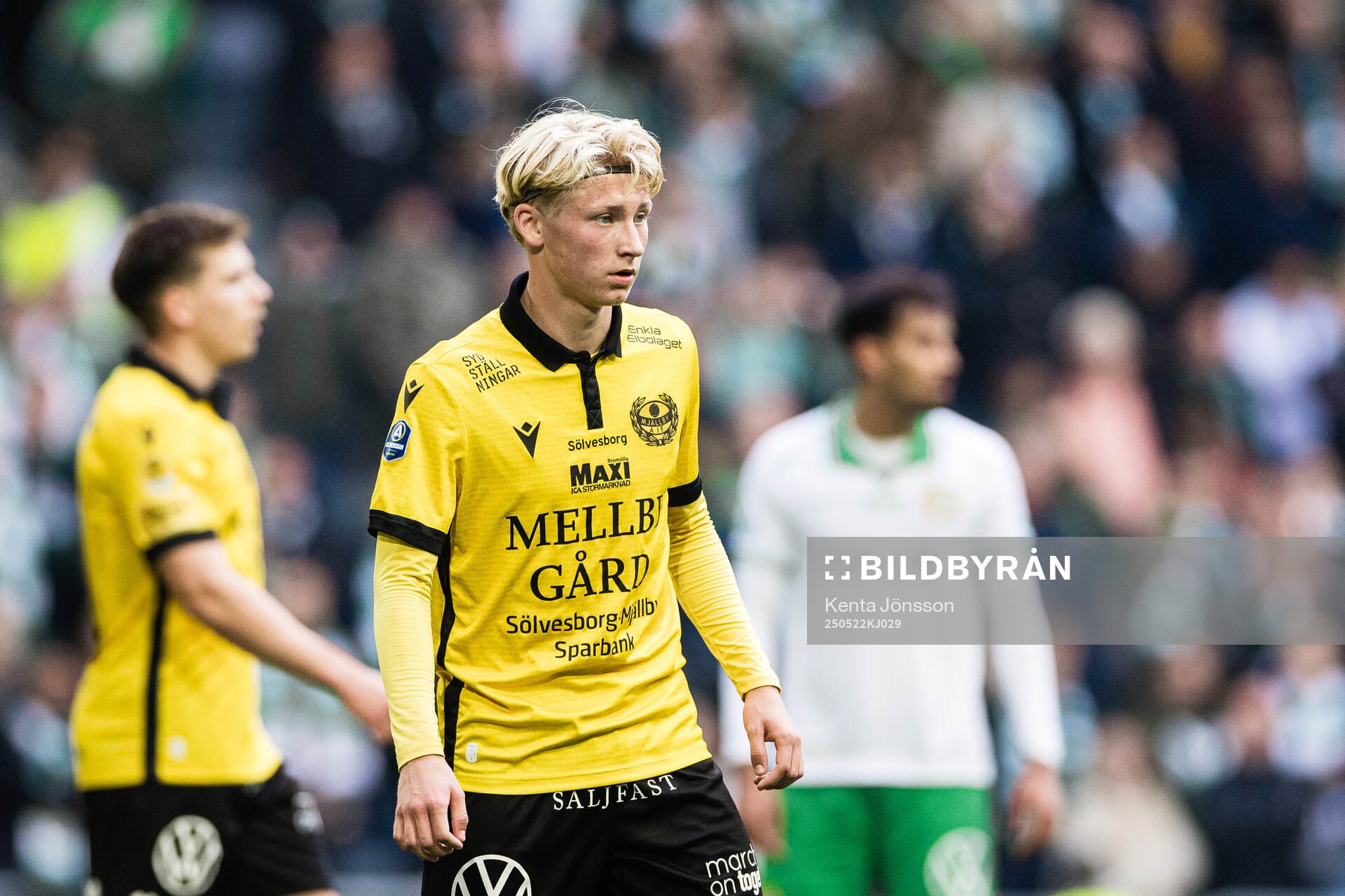 Mjällbys Romeo Leandersson under fotbollsmatchen i Allsvenskan mellan Hammarby och Mjällby den 22 maj 2025 i Stockholm. 