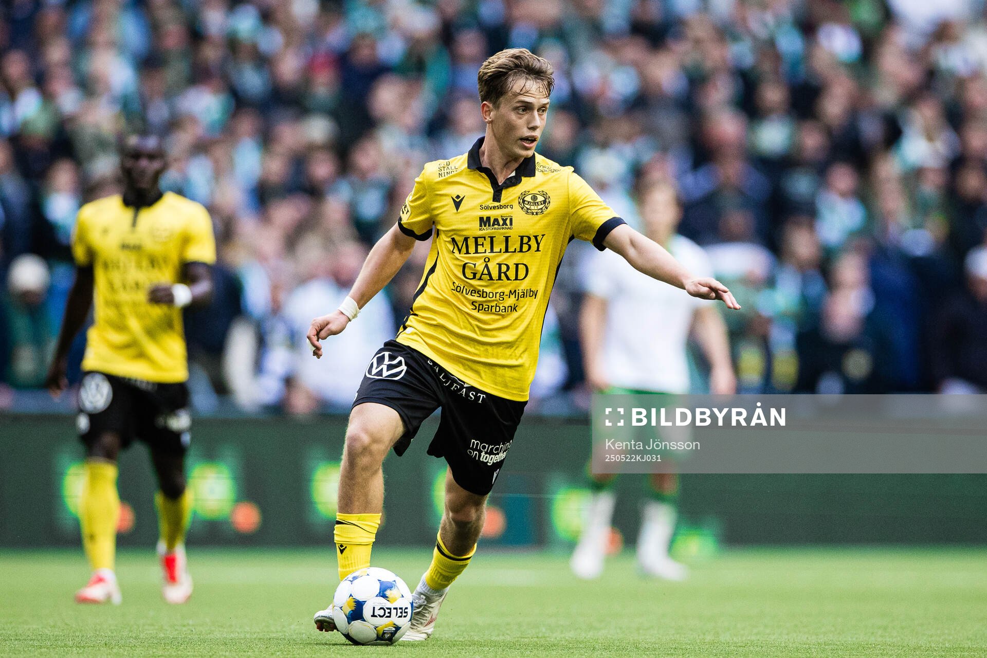 Mjällbys Ludwig Malachowski Thorell under fotbollsmatchen i Allsvenskan mellan Hammarby och Mjällby den 22 maj 2025 i Stockholm. 