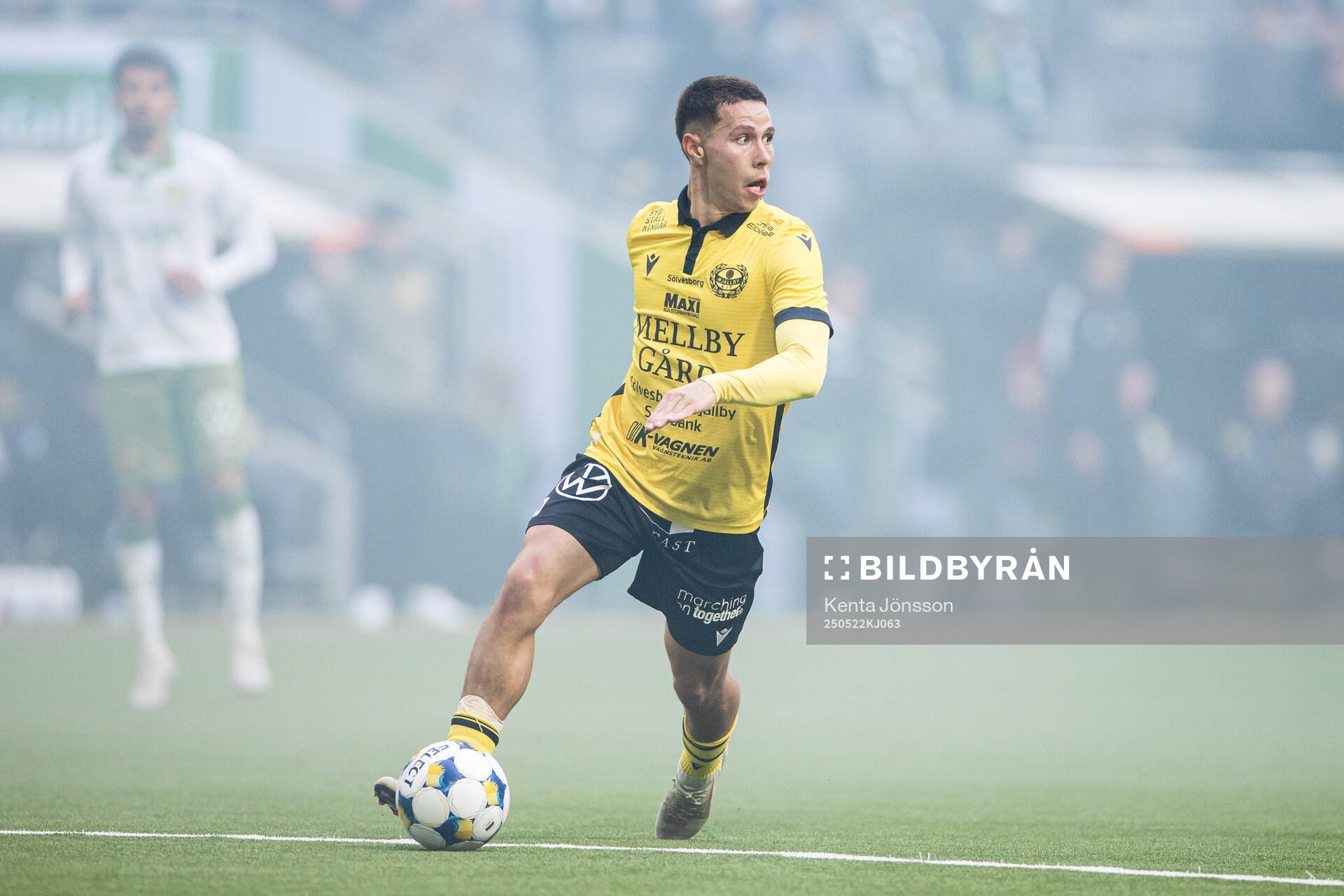 Mjällbys Nicklas Røjkjær under fotbollsmatchen i Allsvenskan mellan Hammarby och Mjällby den 22 maj 2025 i Stockholm. 
