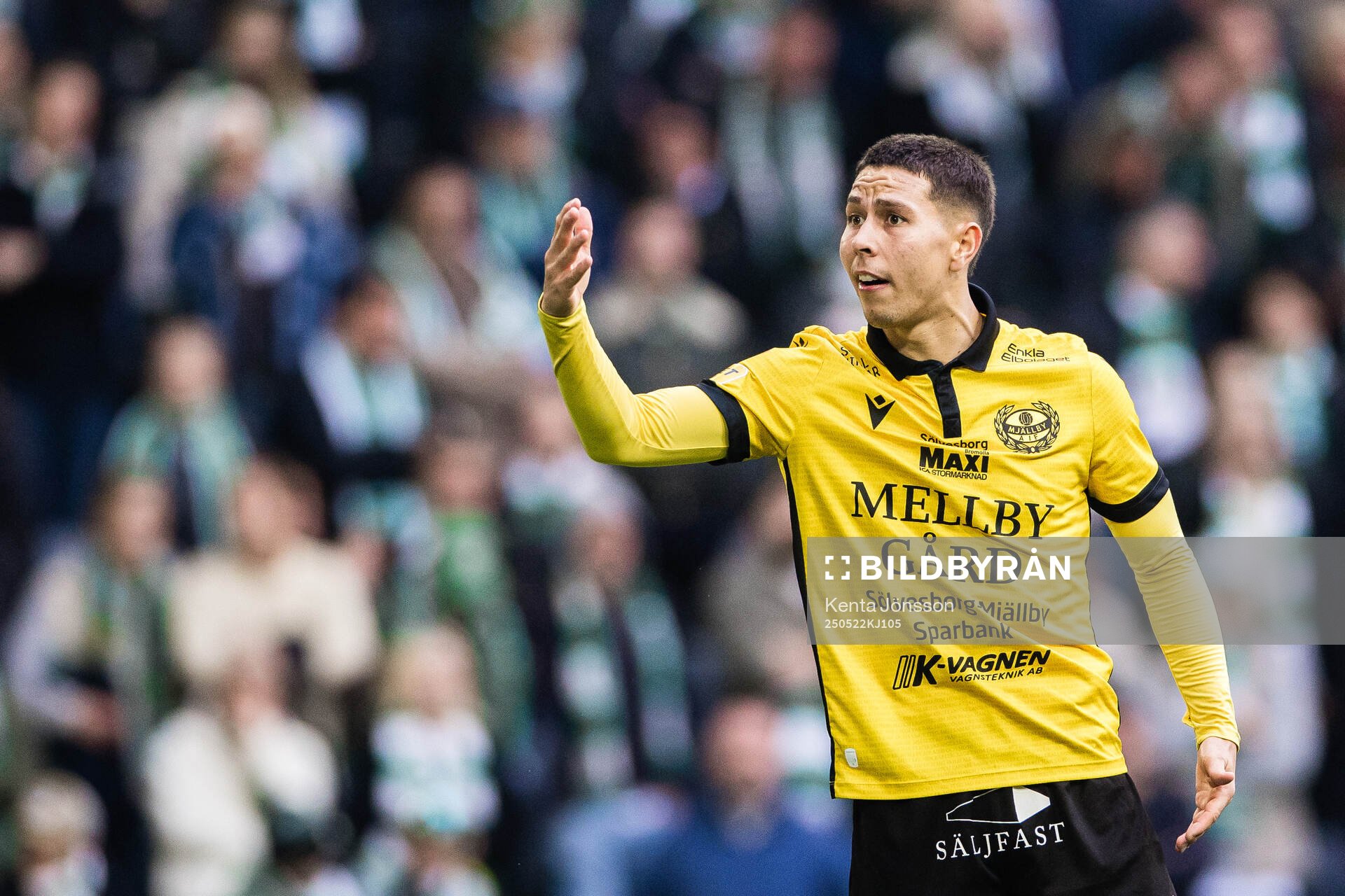 Mjällbys Nicklas Røjkjær under fotbollsmatchen i Allsvenskan mellan Hammarby och Mjällby den 22 maj 2025 i Stockholm. 