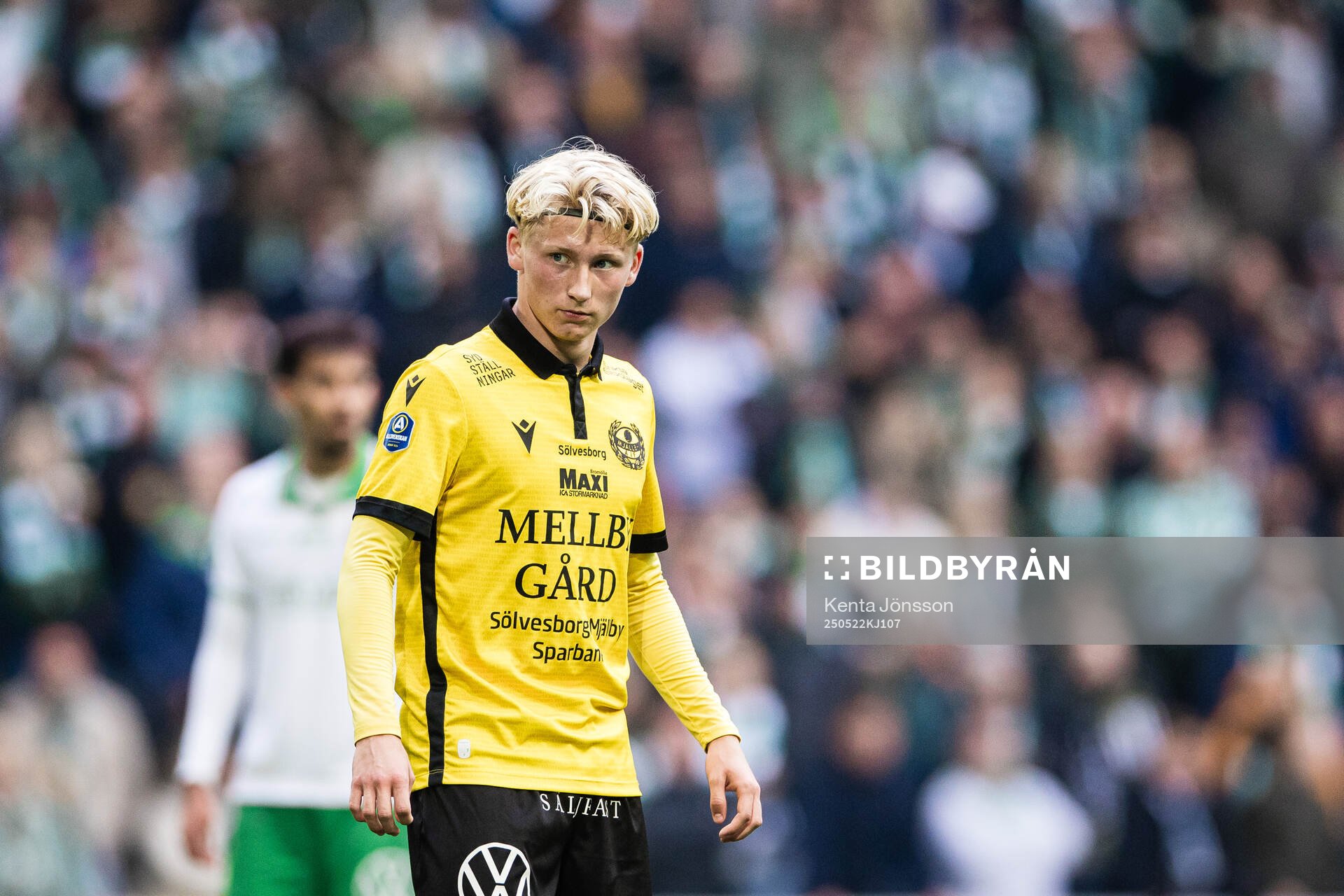 Mjällbys Romeo Leandersson under fotbollsmatchen i Allsvenskan mellan Hammarby och Mjällby den 22 maj 2025 i Stockholm. 
