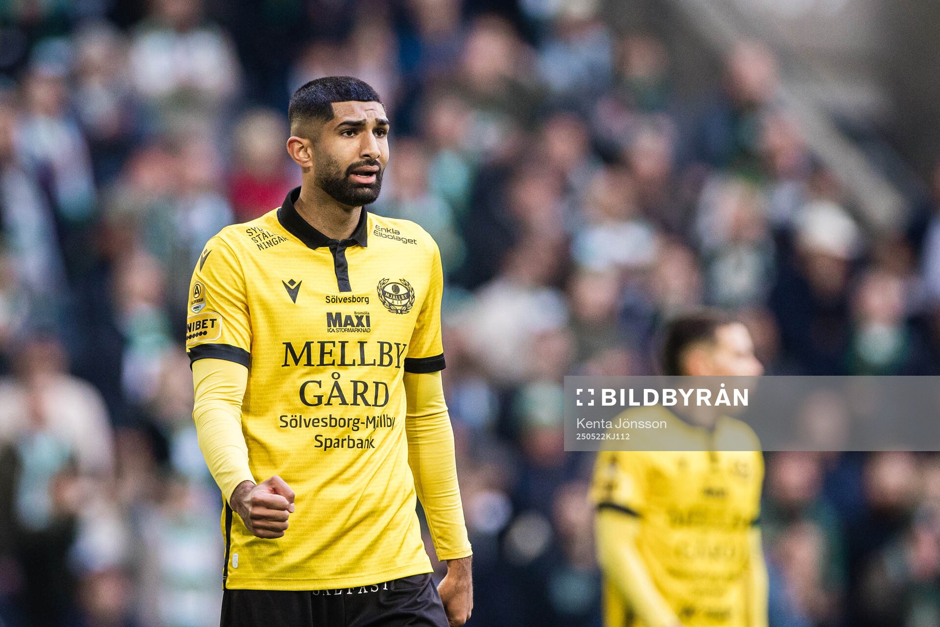 Mjällbys Abdullah Iqbal under fotbollsmatchen i Allsvenskan mellan Hammarby och Mjällby den 22 maj 2025 i Stockholm. 